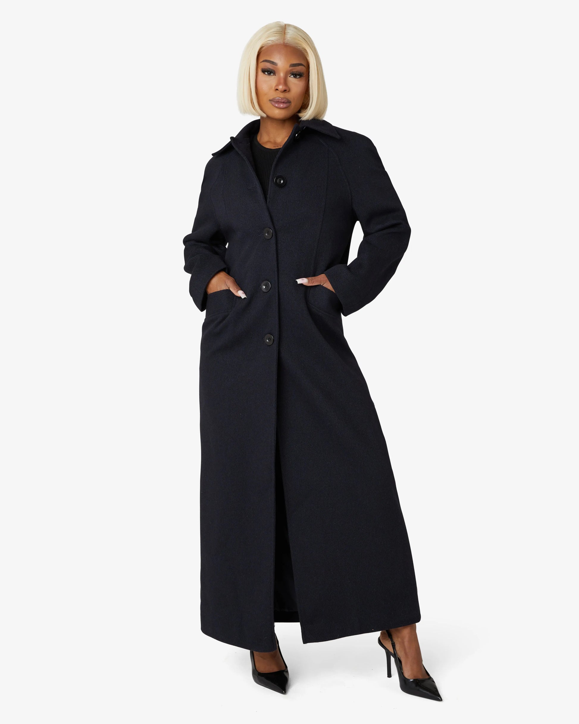 Herringbone Design Single Breasted Longline Coat (1204-HB) De La Creme