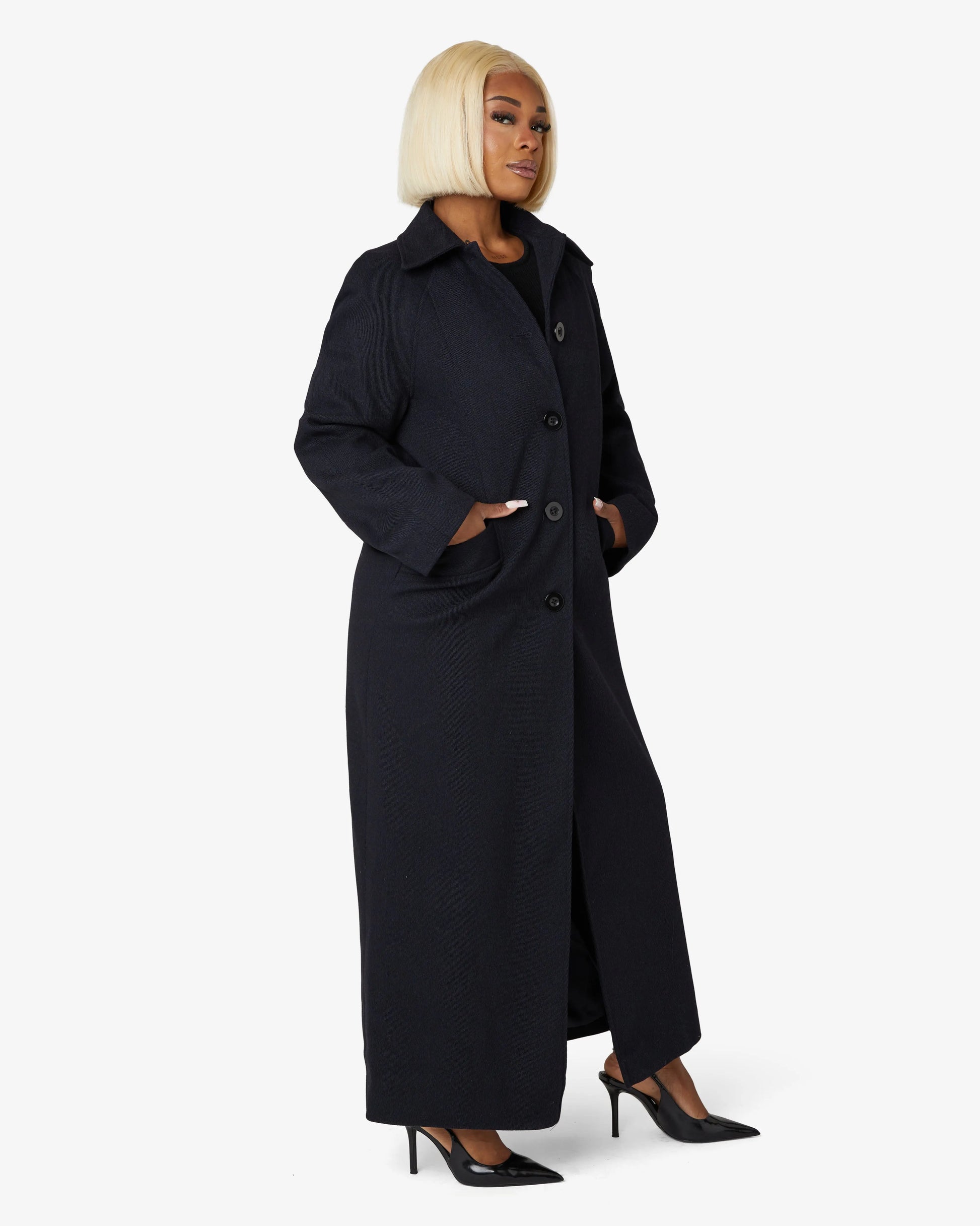 Herringbone Design Single Breasted Longline Coat (1204-HB) De La Creme
