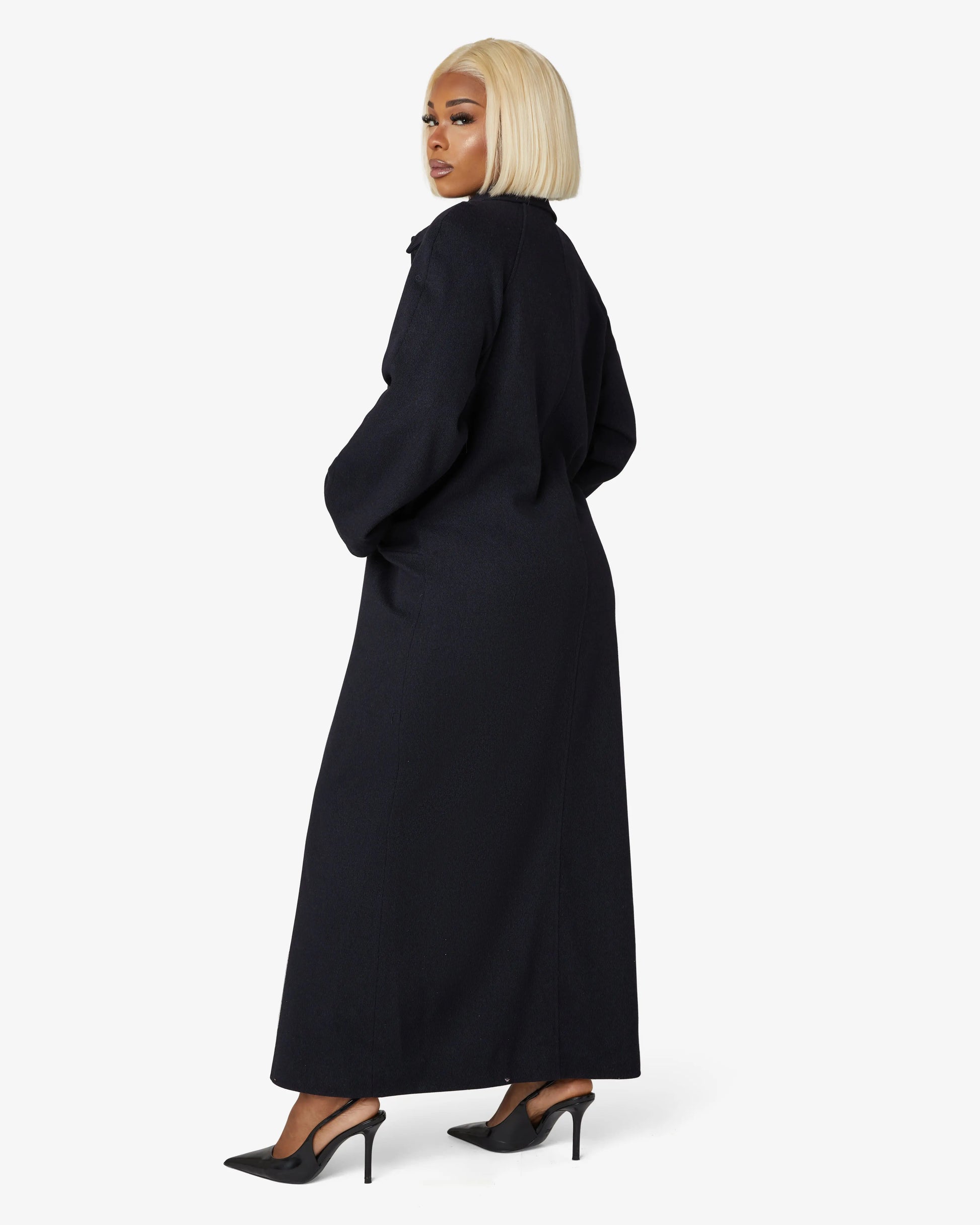 Herringbone Design Single Breasted Longline Coat (1204-HB) De La Creme