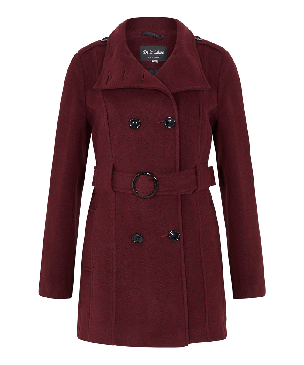 Military Style High Neck Belted Coat (1226) De La Creme