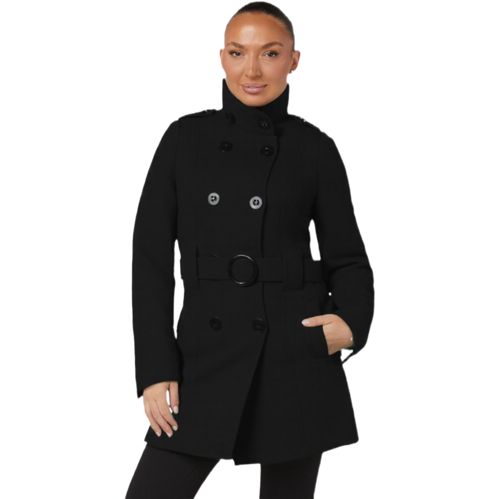 Military Style High Neck Belted Coat (1226) De La Creme