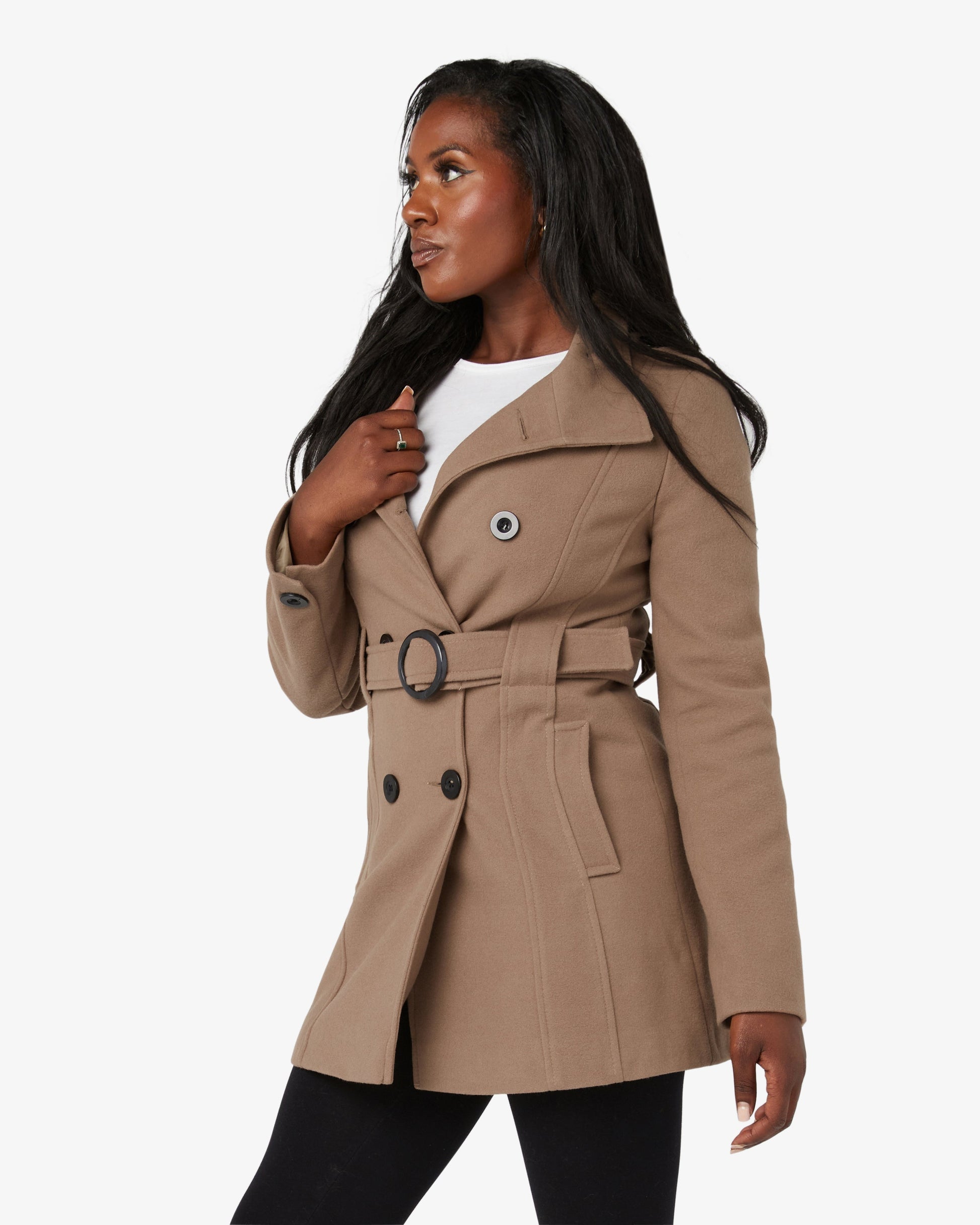 Military Style High Neck Belted Coat (1226) De La Creme