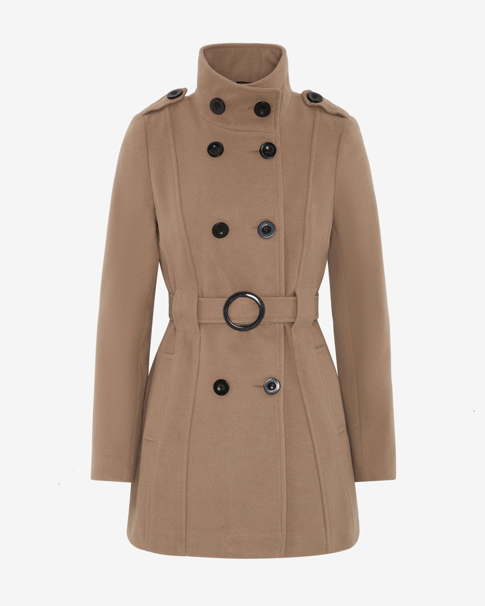 Military Style High Neck Belted Coat (1226) De La Creme