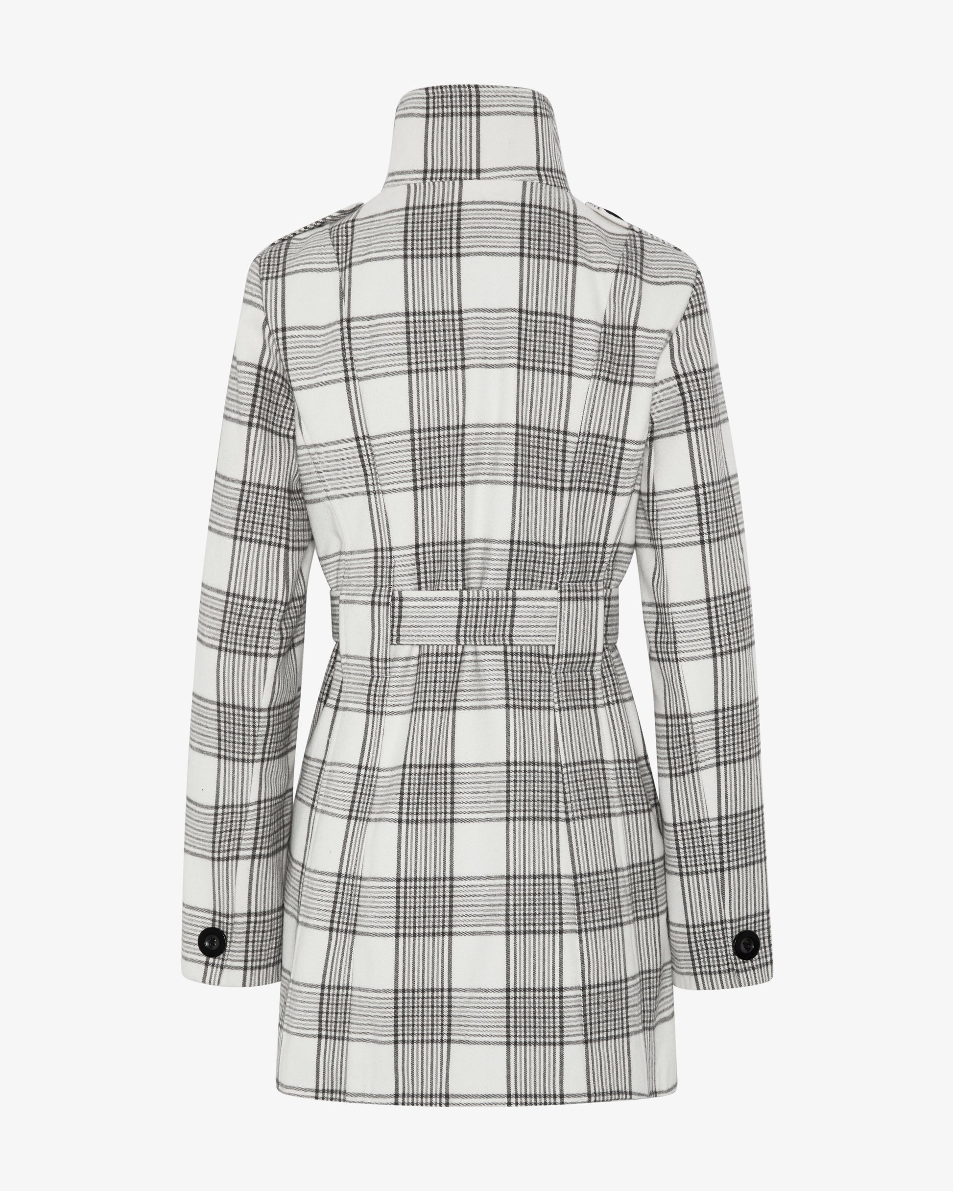 Check Design Military Style High Neck Belted Coat (1226-CHECK) De La Creme