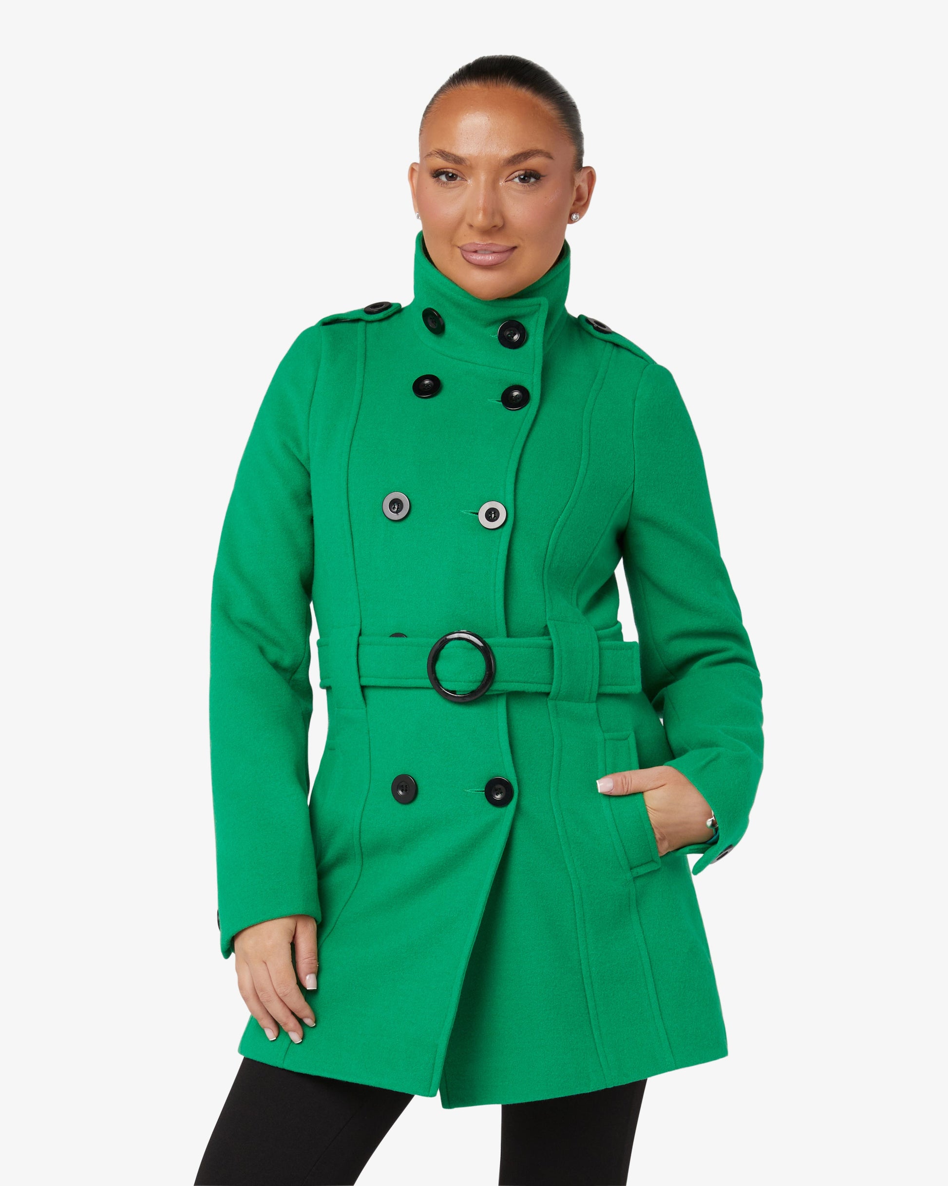 Military Style High Neck Belted Coat (1226) De La Creme
