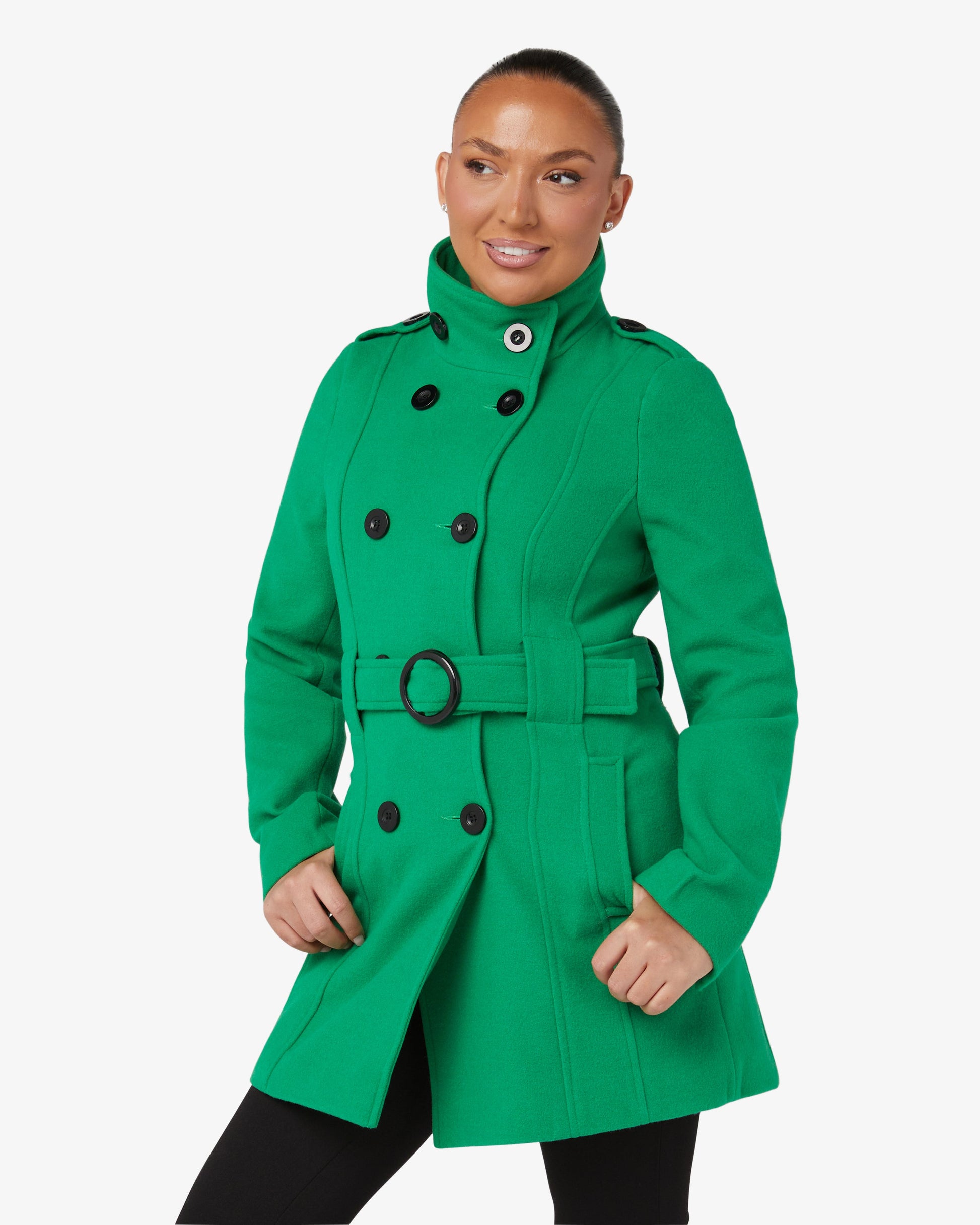 Military Style High Neck Belted Coat (1226) De La Creme