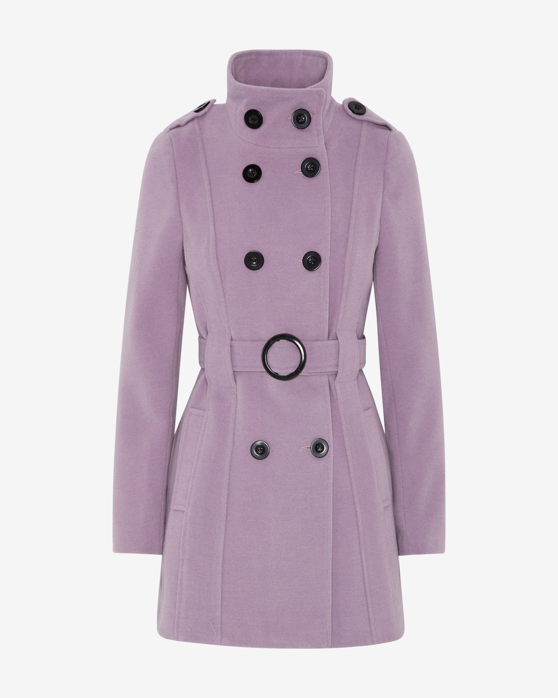 Military Style High Neck Belted Coat (1226) De La Creme