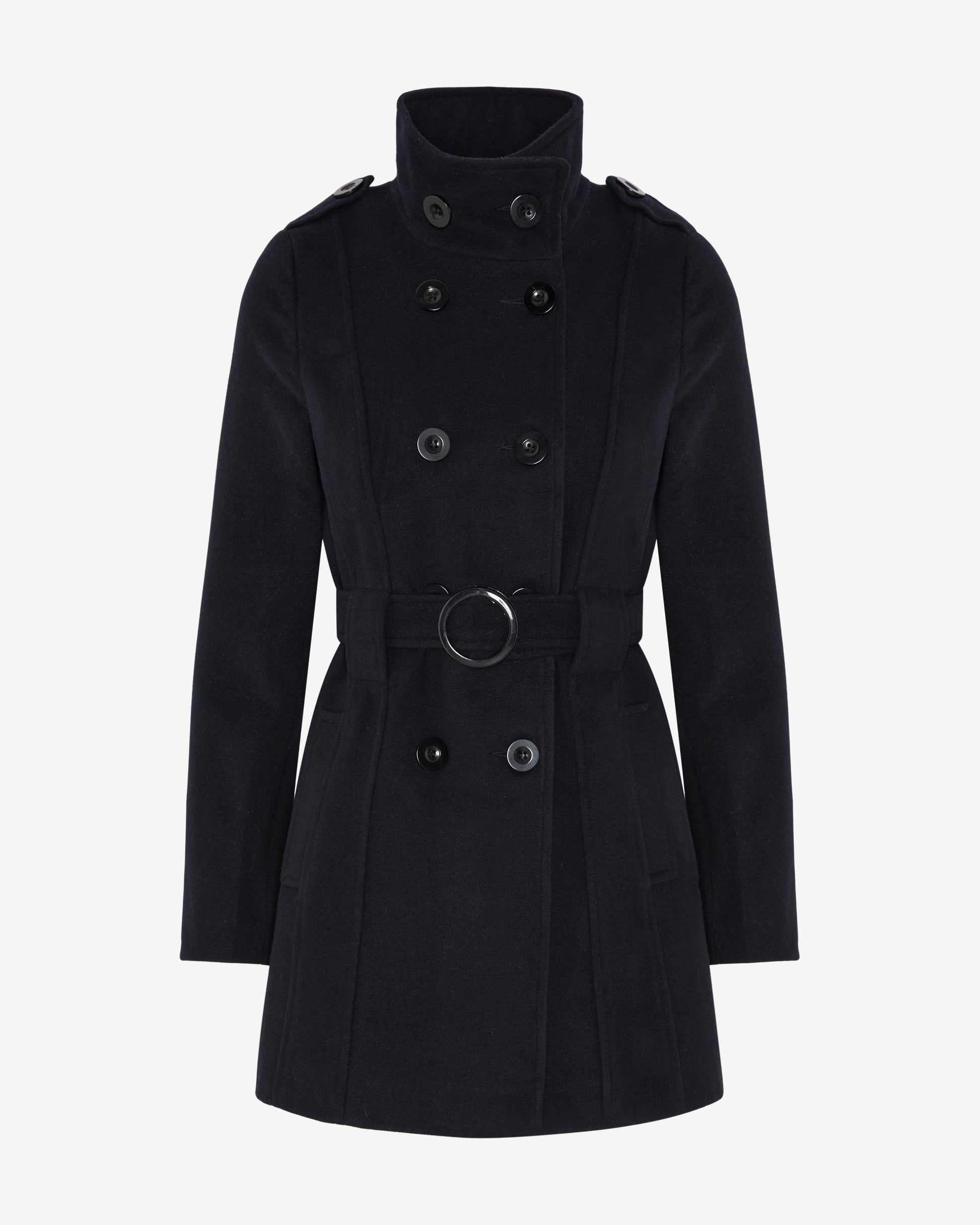 Military Style High Neck Belted Coat (1226) De La Creme
