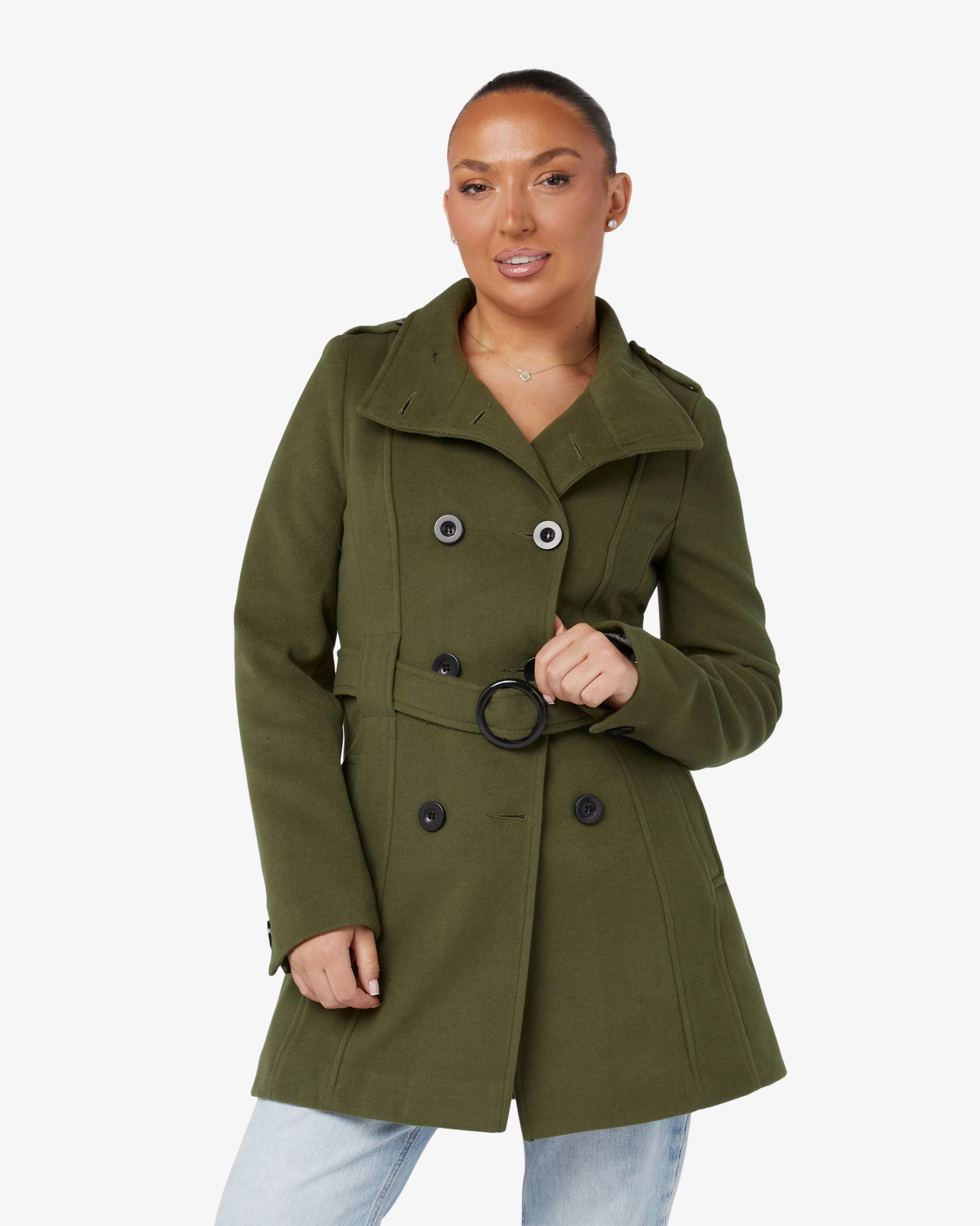 Military Style High Neck Belted Coat (1226) De La Creme