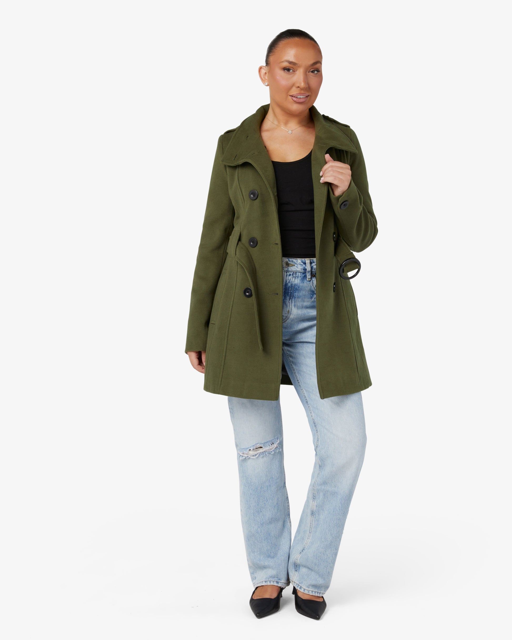Military Style High Neck Belted Coat (1226) De La Creme