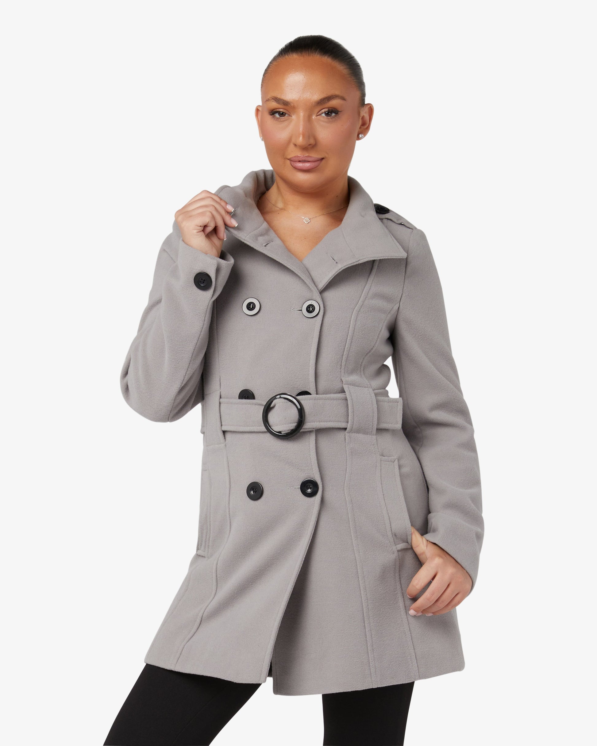Military Style High Neck Belted Coat (1226) De La Creme