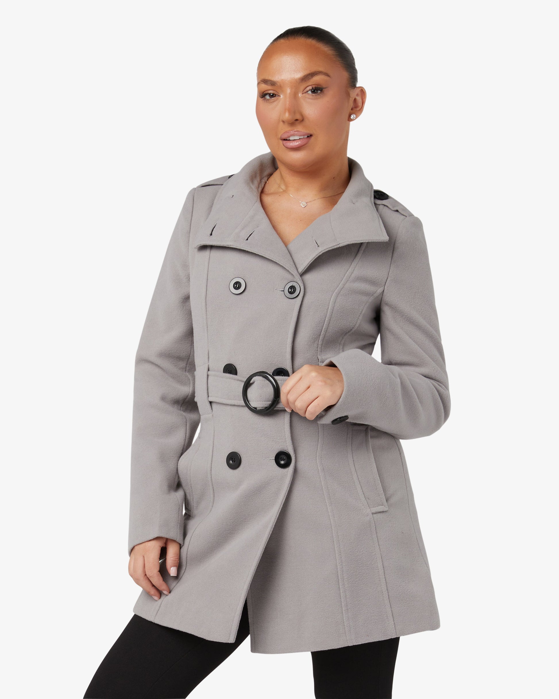 Military Style High Neck Belted Coat (1226) De La Creme