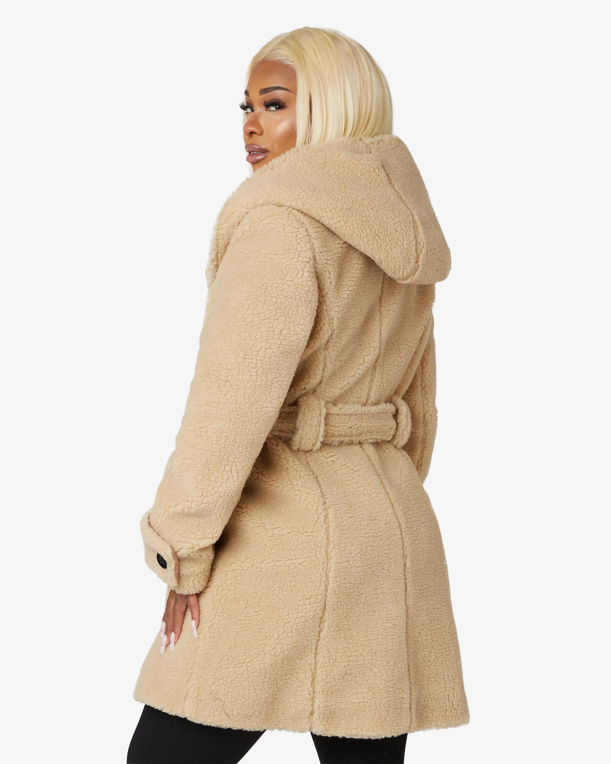 Fleece Borg Slim Fit Shawl Hooded Teddy Coat (1325-TEDDY) De La Creme