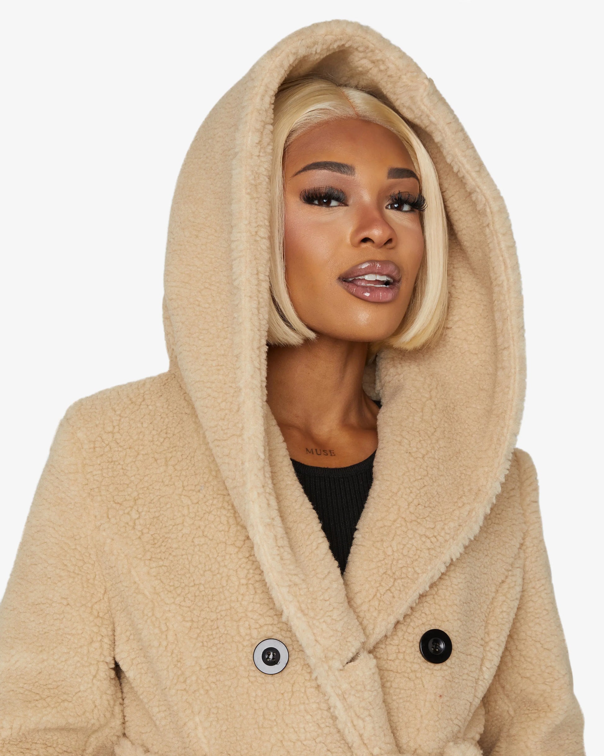 Fleece Borg Slim Fit Shawl Hooded Teddy Coat (1325-TEDDY) De La Creme