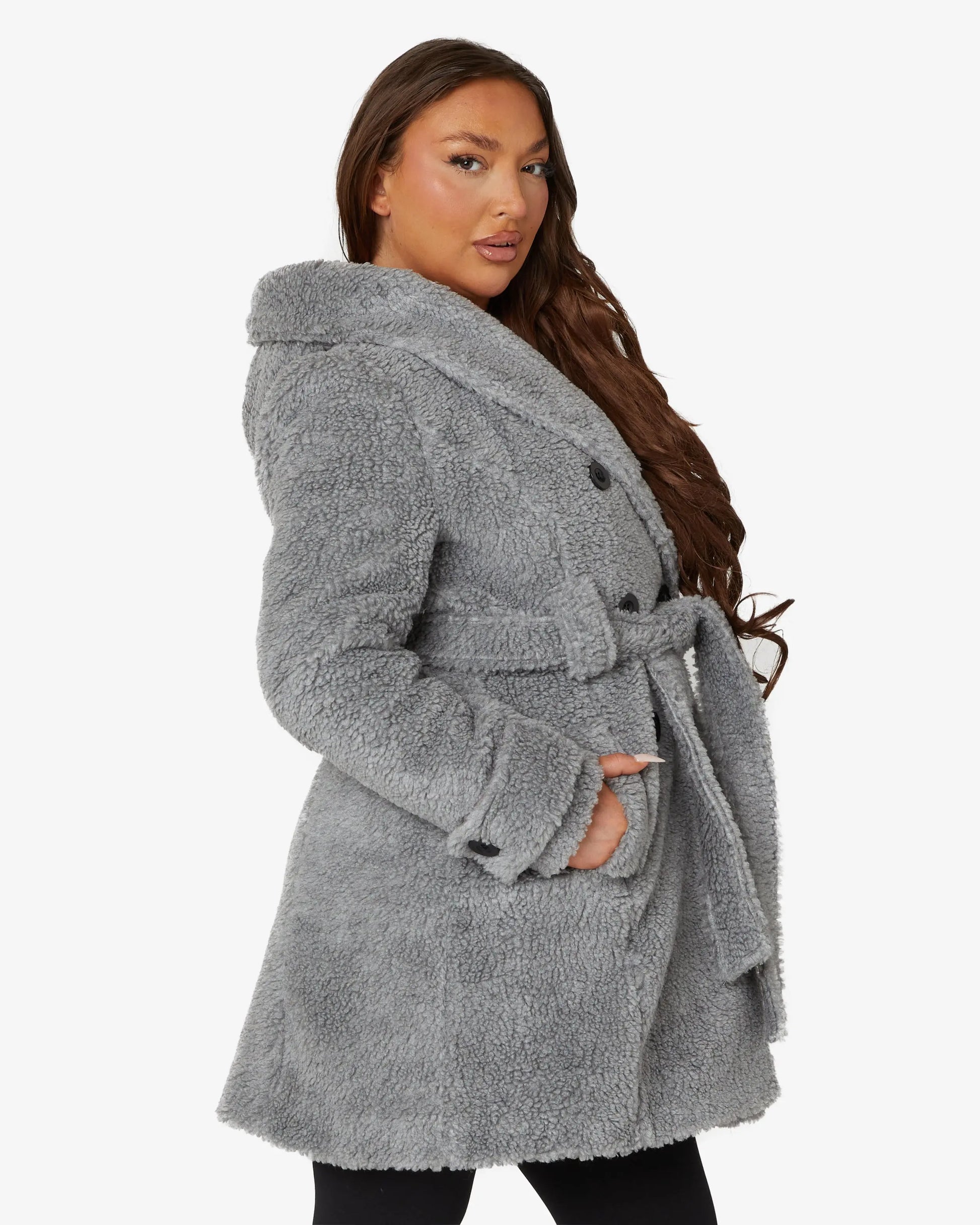 Fleece Borg Slim Fit Shawl Hooded Teddy Coat (1325-TEDDY) De La Creme