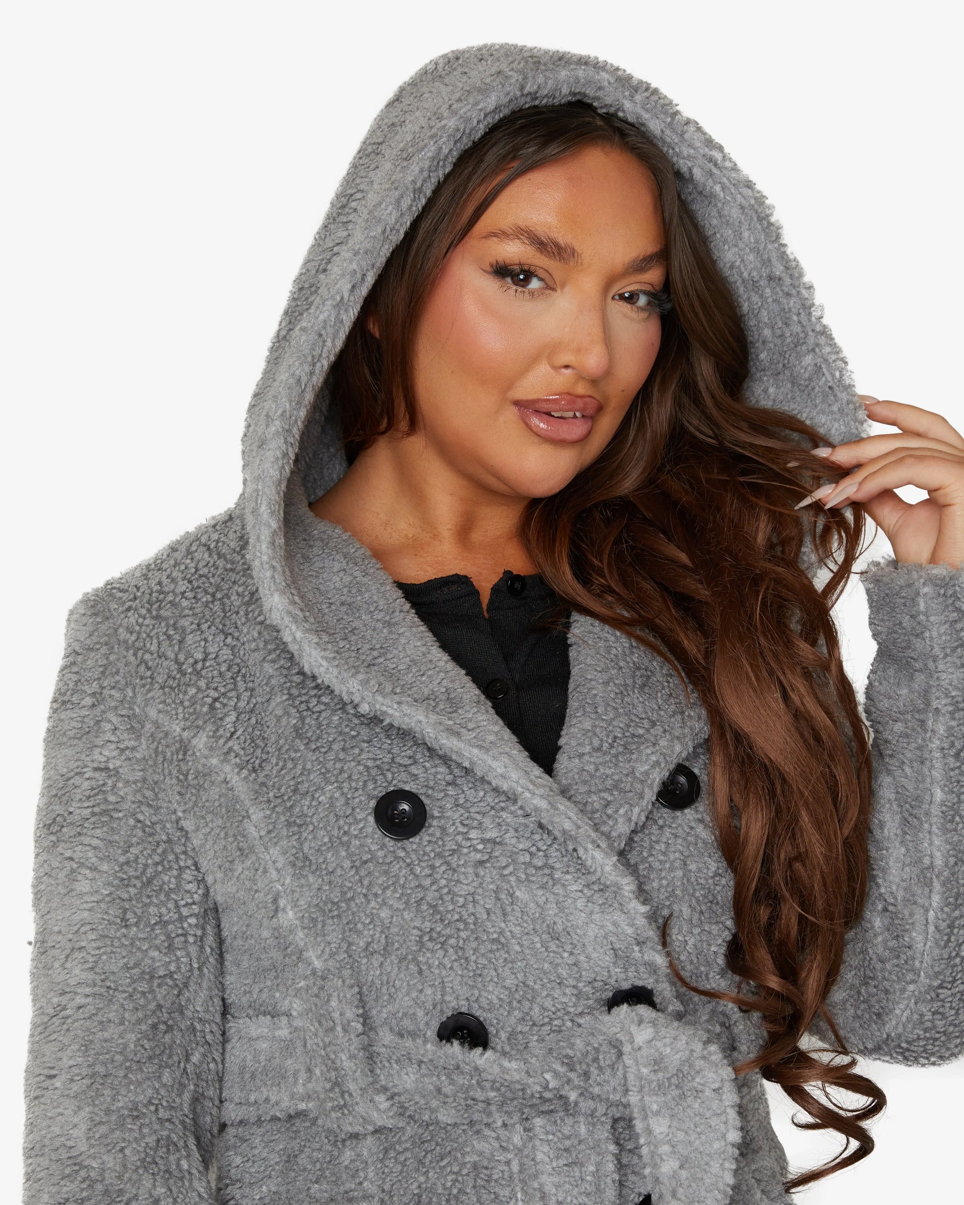 Fleece Borg Slim Fit Shawl Hooded Teddy Coat (1325-TEDDY) De La Creme