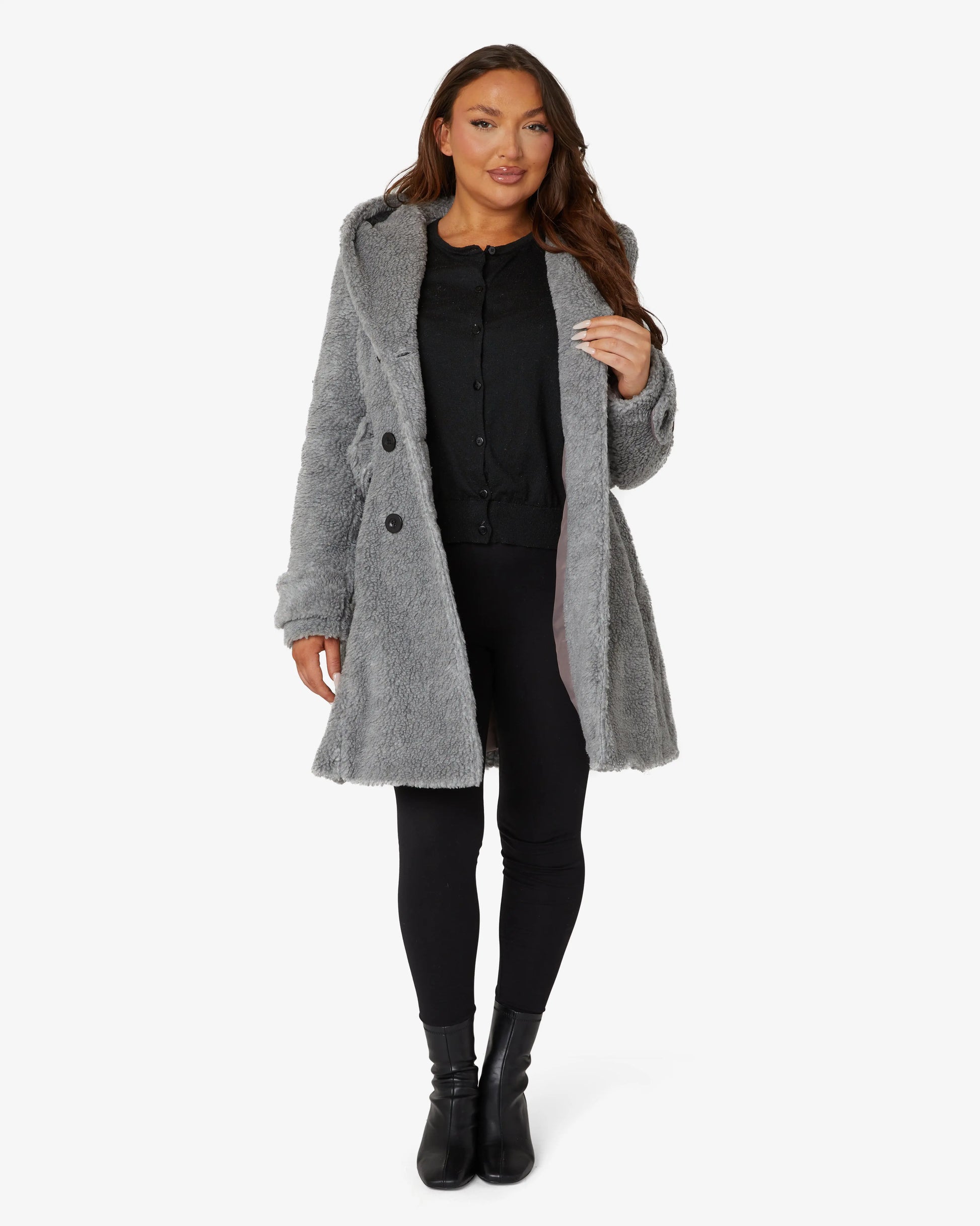 Fleece Borg Slim Fit Shawl Hooded Teddy Coat (1325-TEDDY) De La Creme