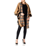 Wool Blend Reversible Tartan Check Cape (1330) De La Creme