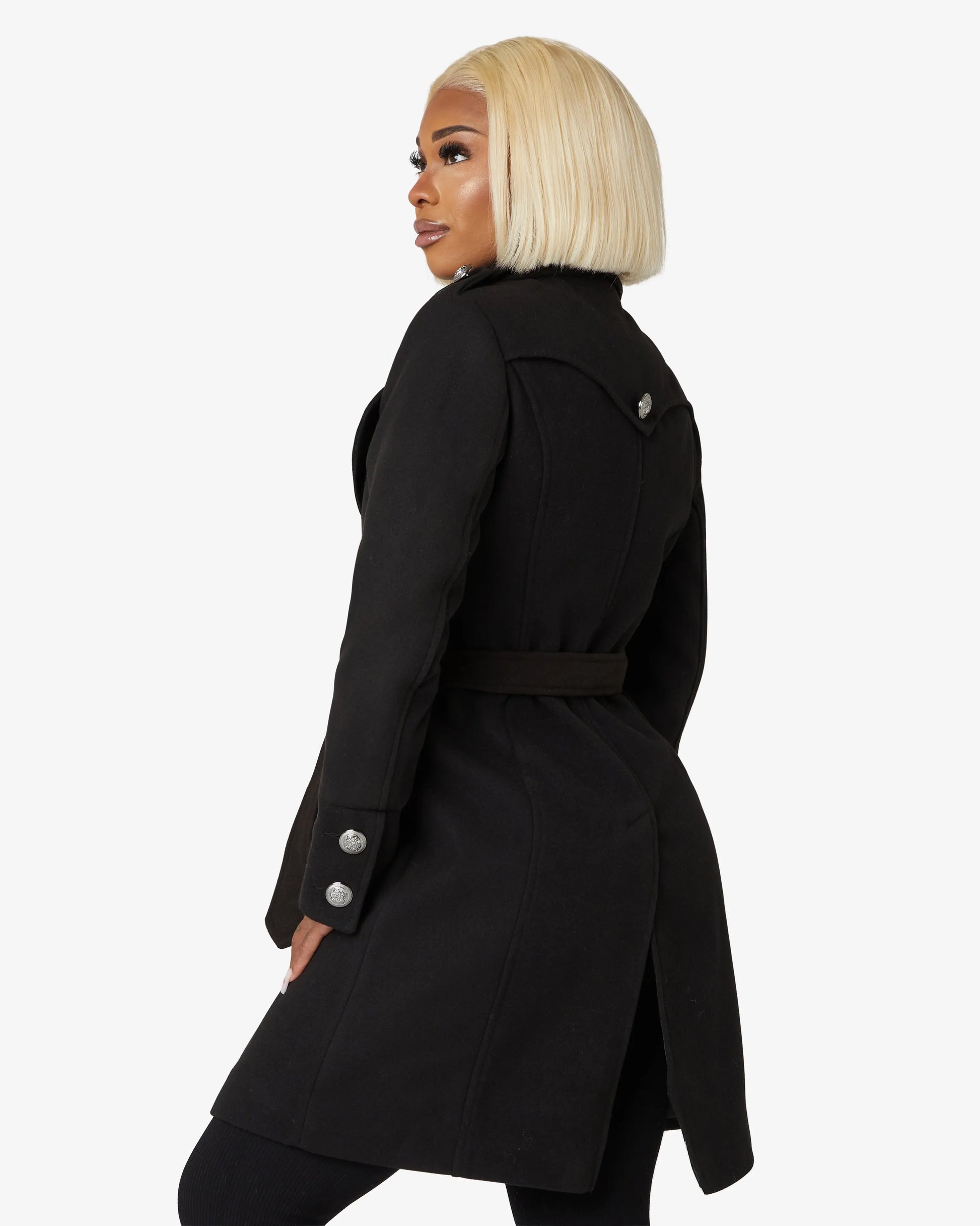 High Neck Belted Military Style Coat (1502) De La Creme