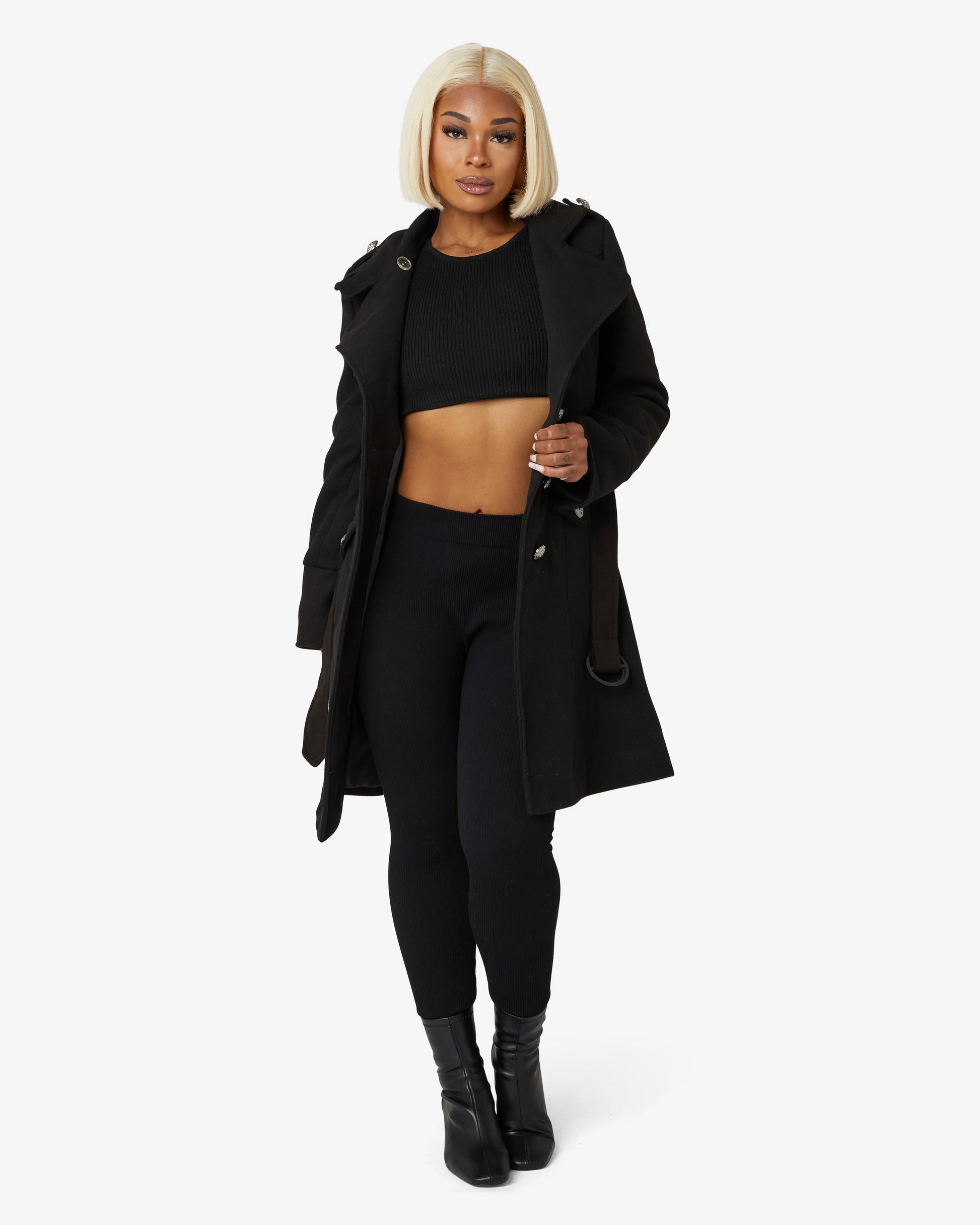 High Neck Belted Military Style Coat (1502) De La Creme