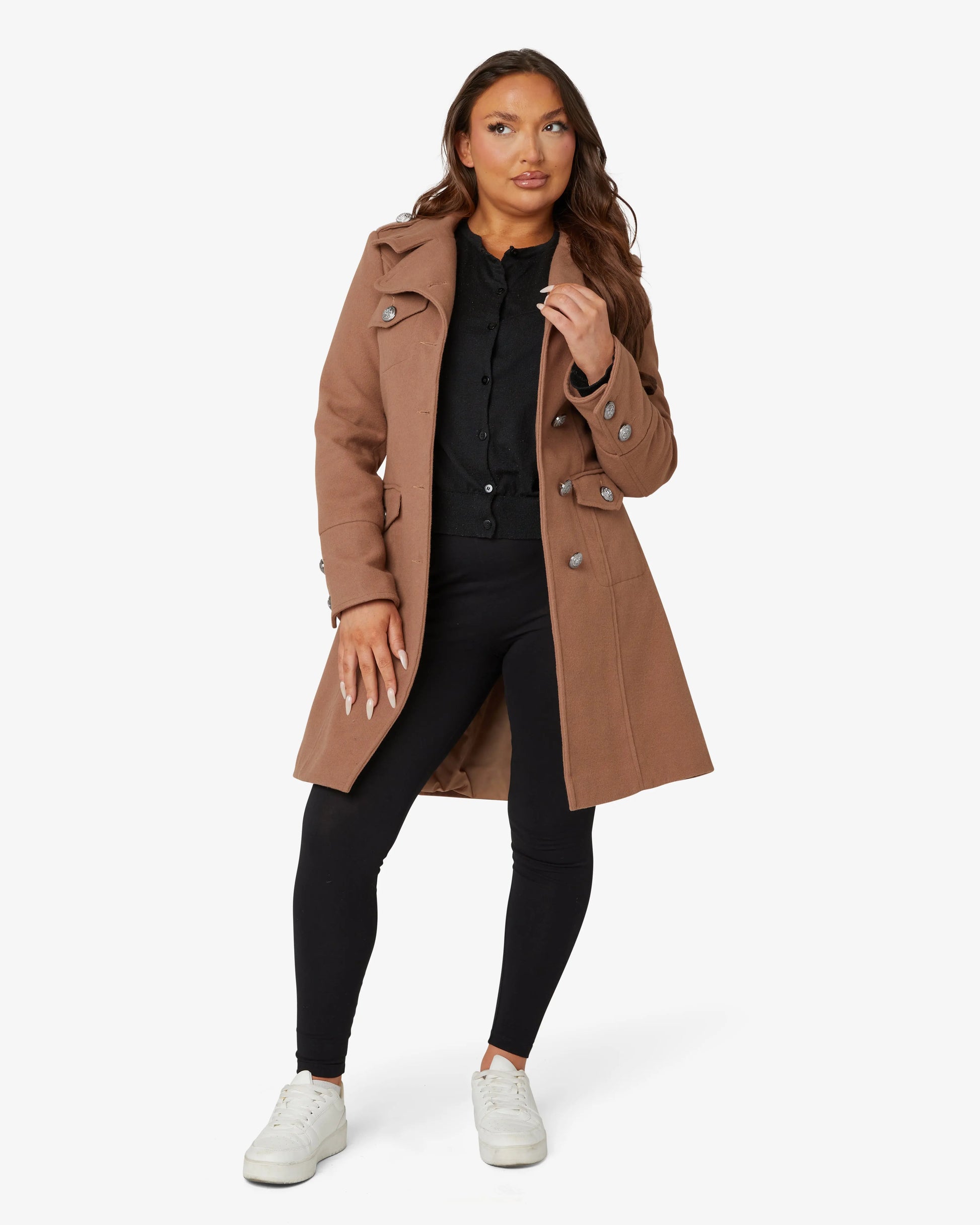 High Neck Belted Military Style Coat (1502) De La Creme