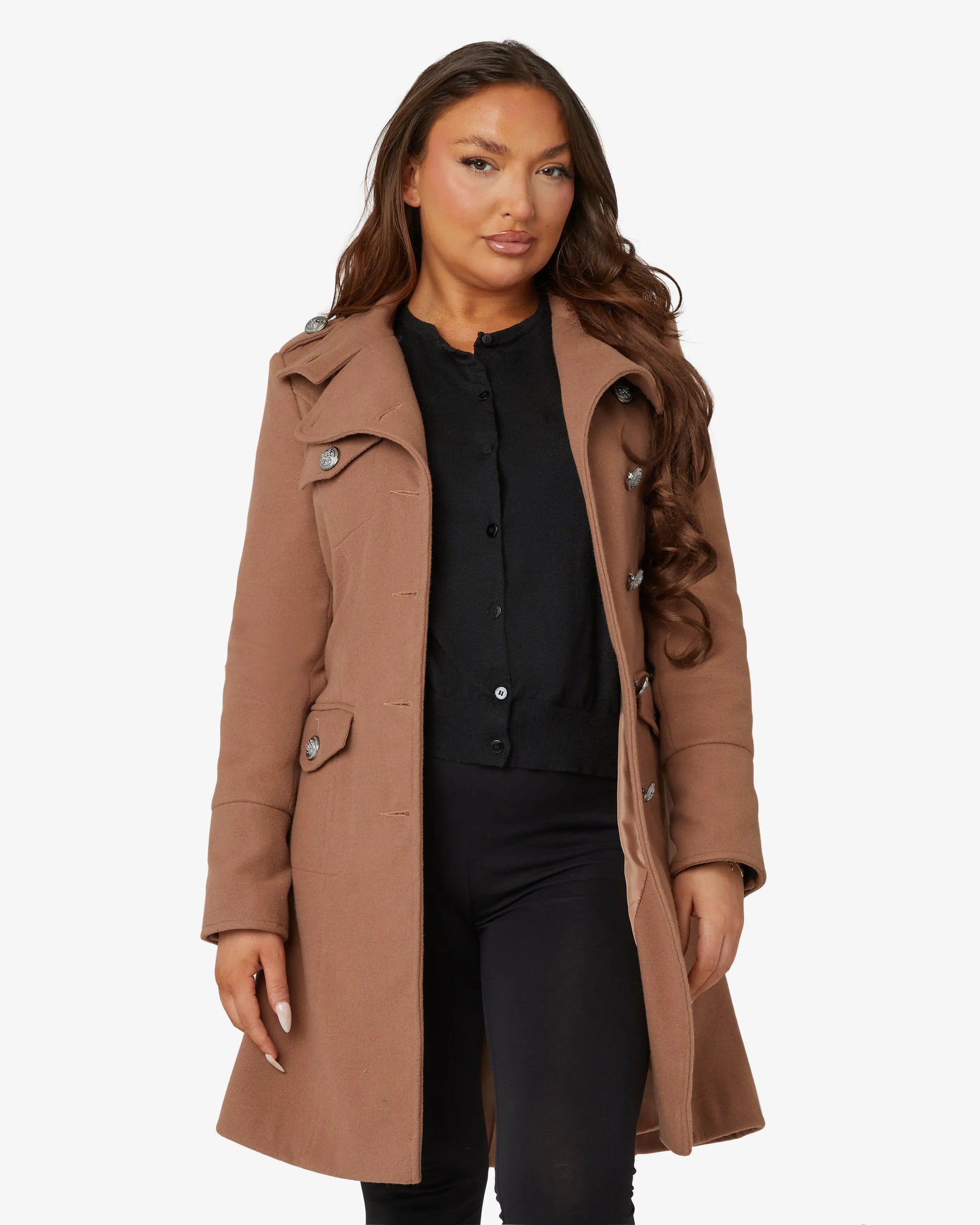 High Neck Belted Military Style Coat (1502) De La Creme