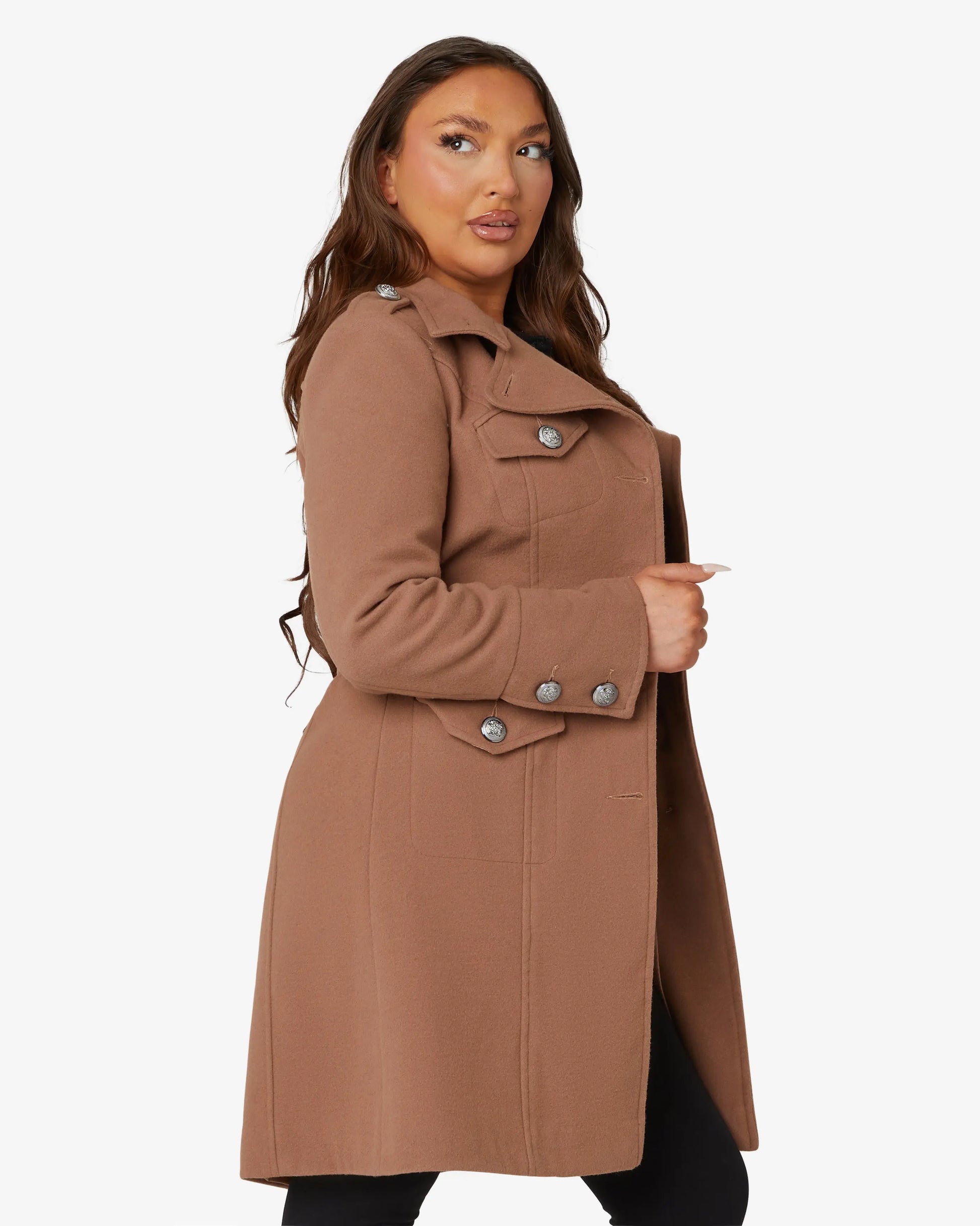 High Neck Belted Military Style Coat (1502) De La Creme