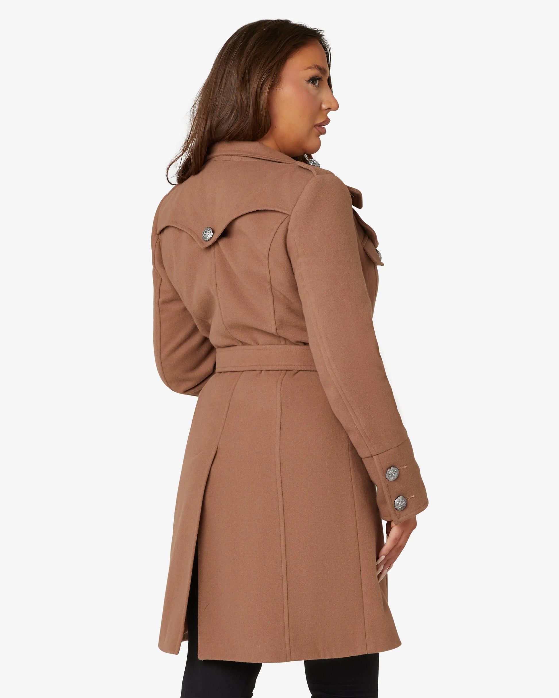 High Neck Belted Military Style Coat (1502) De La Creme