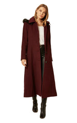Wool Blend Faux Fur Trim Hooded Long Coat De La Creme