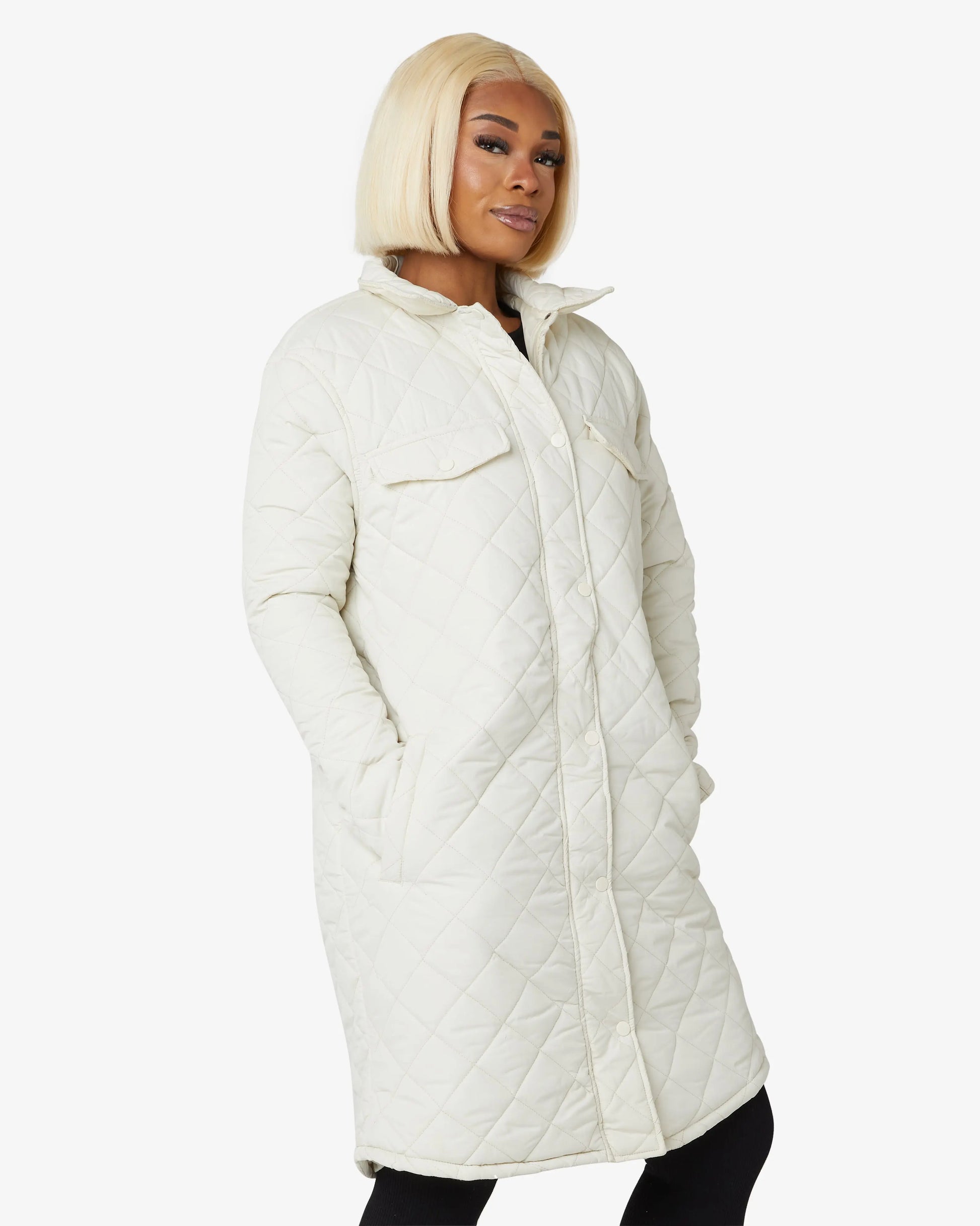 Diamond Quilted Design Padded Longline Jacket De La Creme