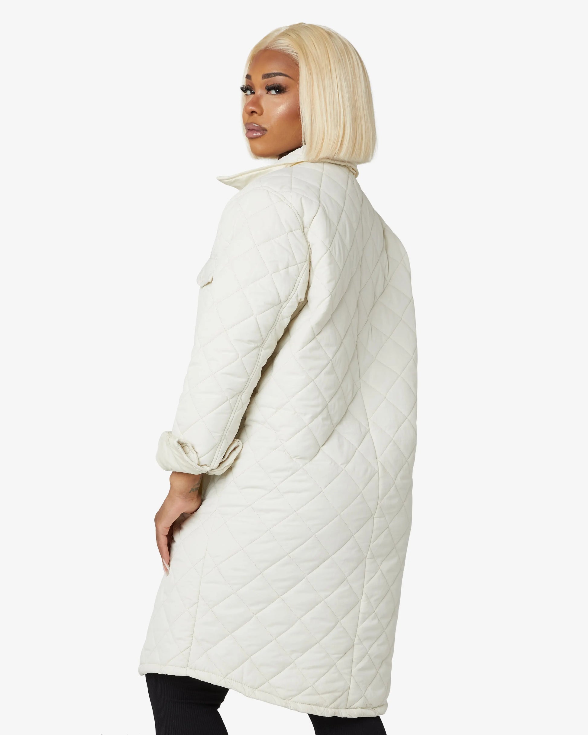Diamond Quilted Design Padded Longline Jacket De La Creme