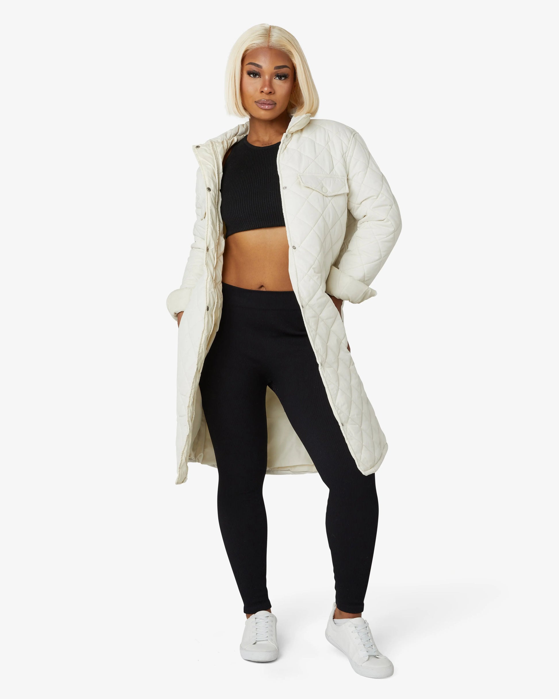 Diamond Quilted Design Padded Longline Jacket De La Creme