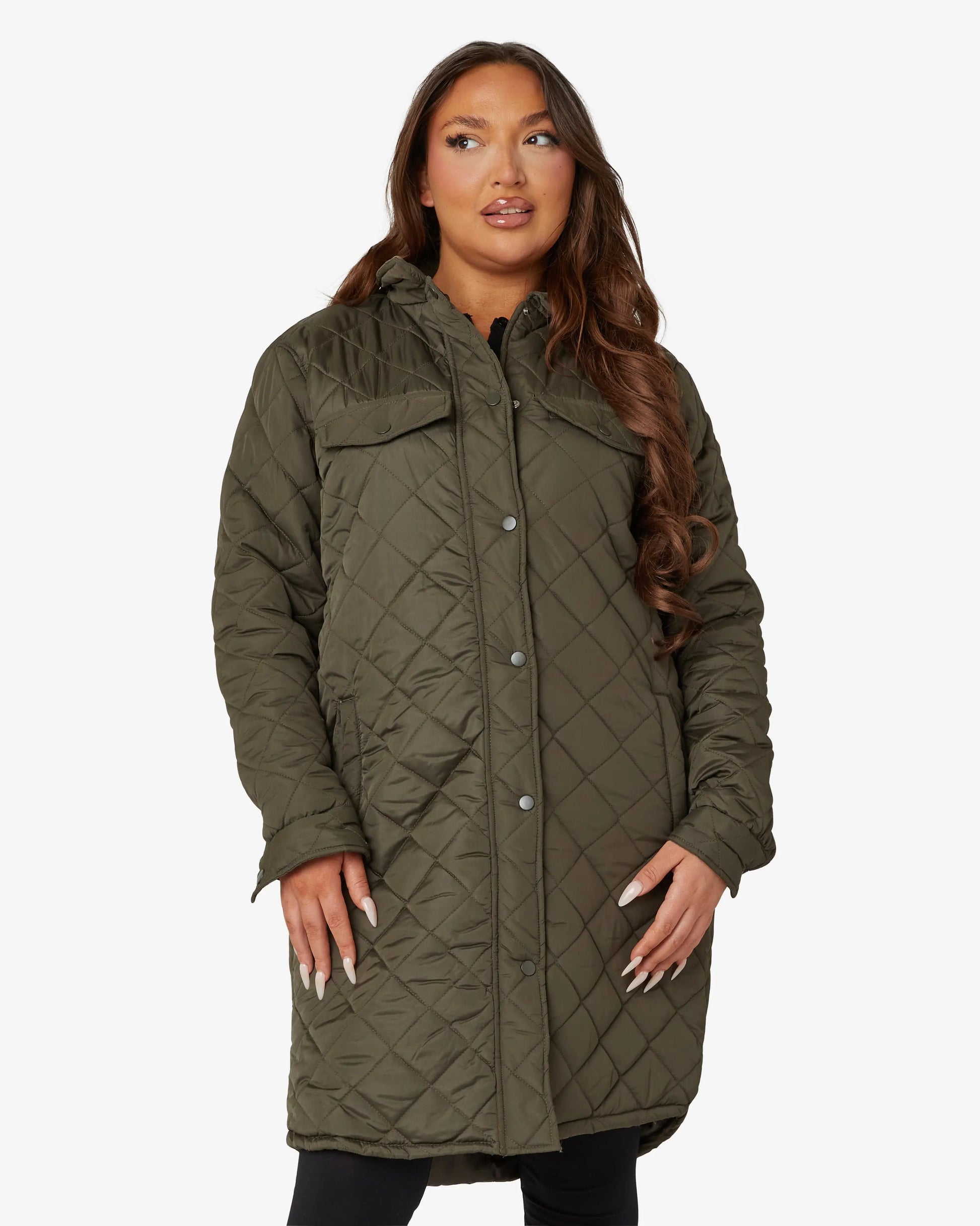 Diamond Quilted Design Padded Longline Jacket De La Creme