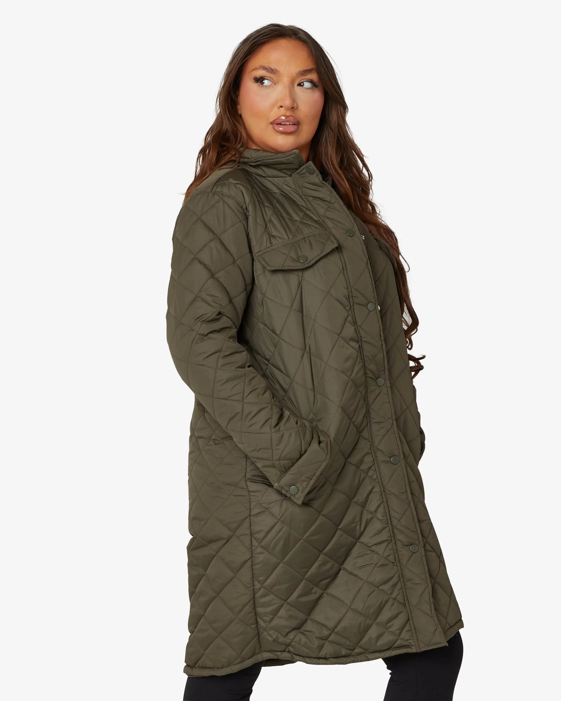 Diamond Quilted Design Padded Longline Jacket De La Creme