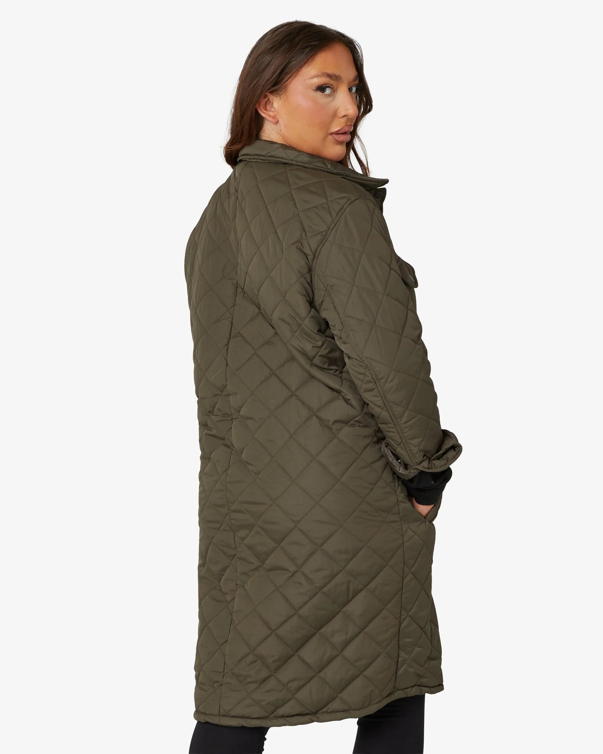 Diamond Quilted Design Padded Longline Jacket De La Creme