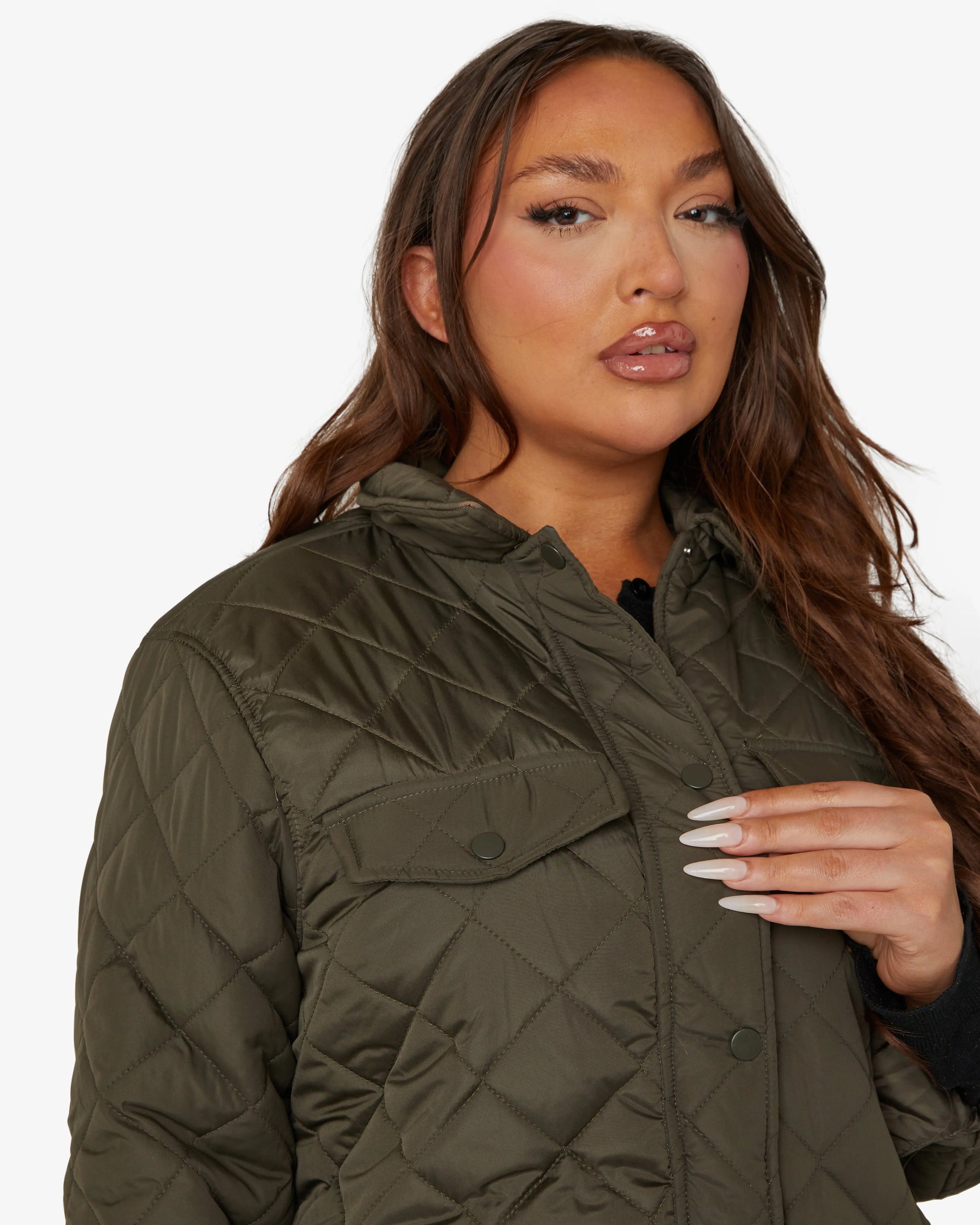 Diamond Quilted Design Padded Longline Jacket De La Creme