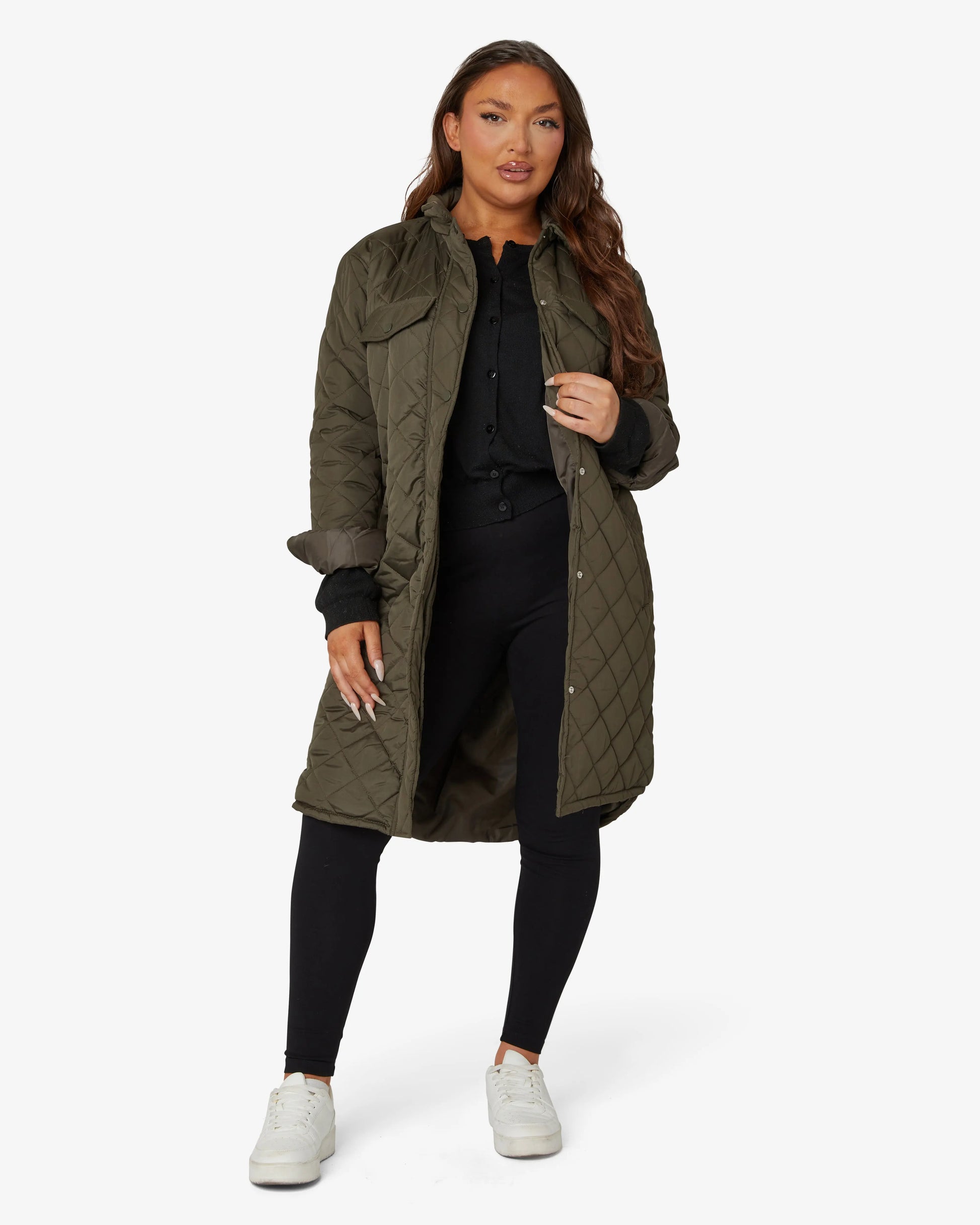 Diamond Quilted Design Padded Longline Jacket De La Creme