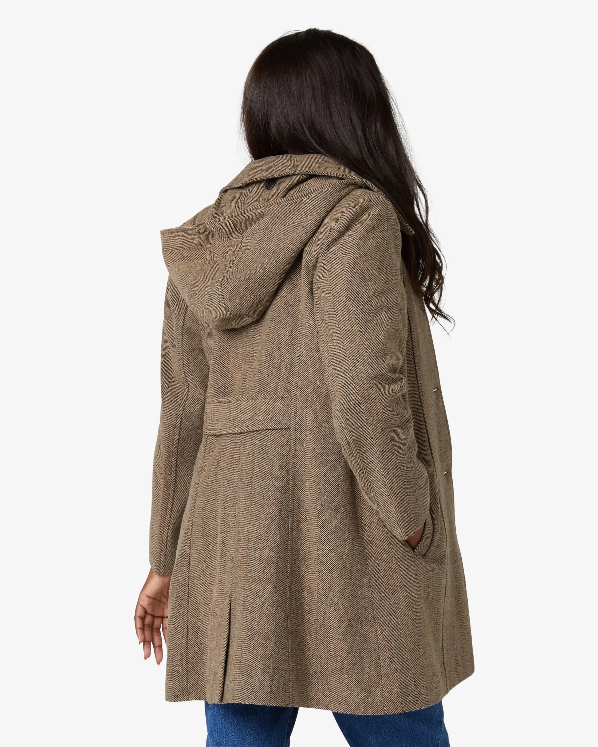 De La Creme - Womens Herringbone Blend Button Up Coat (2002-HB) De La Creme