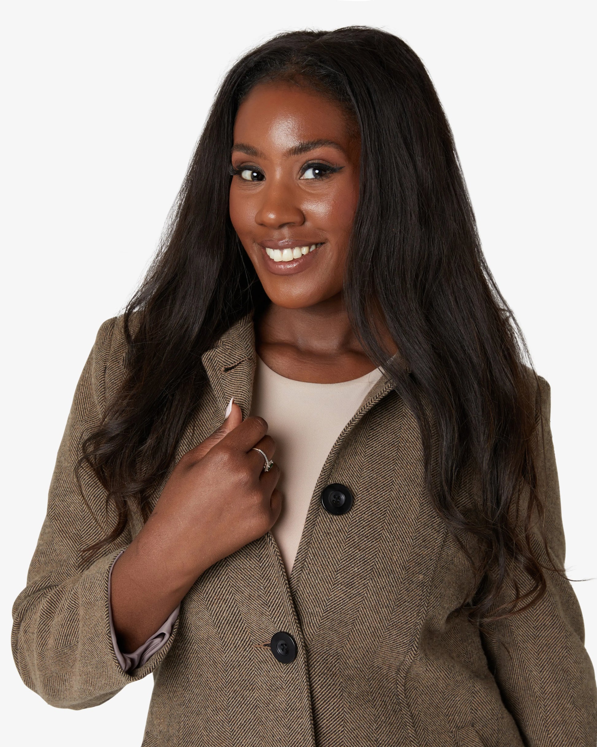 De La Creme - Womens Herringbone Blend Button Up Coat (2002-HB) De La Creme