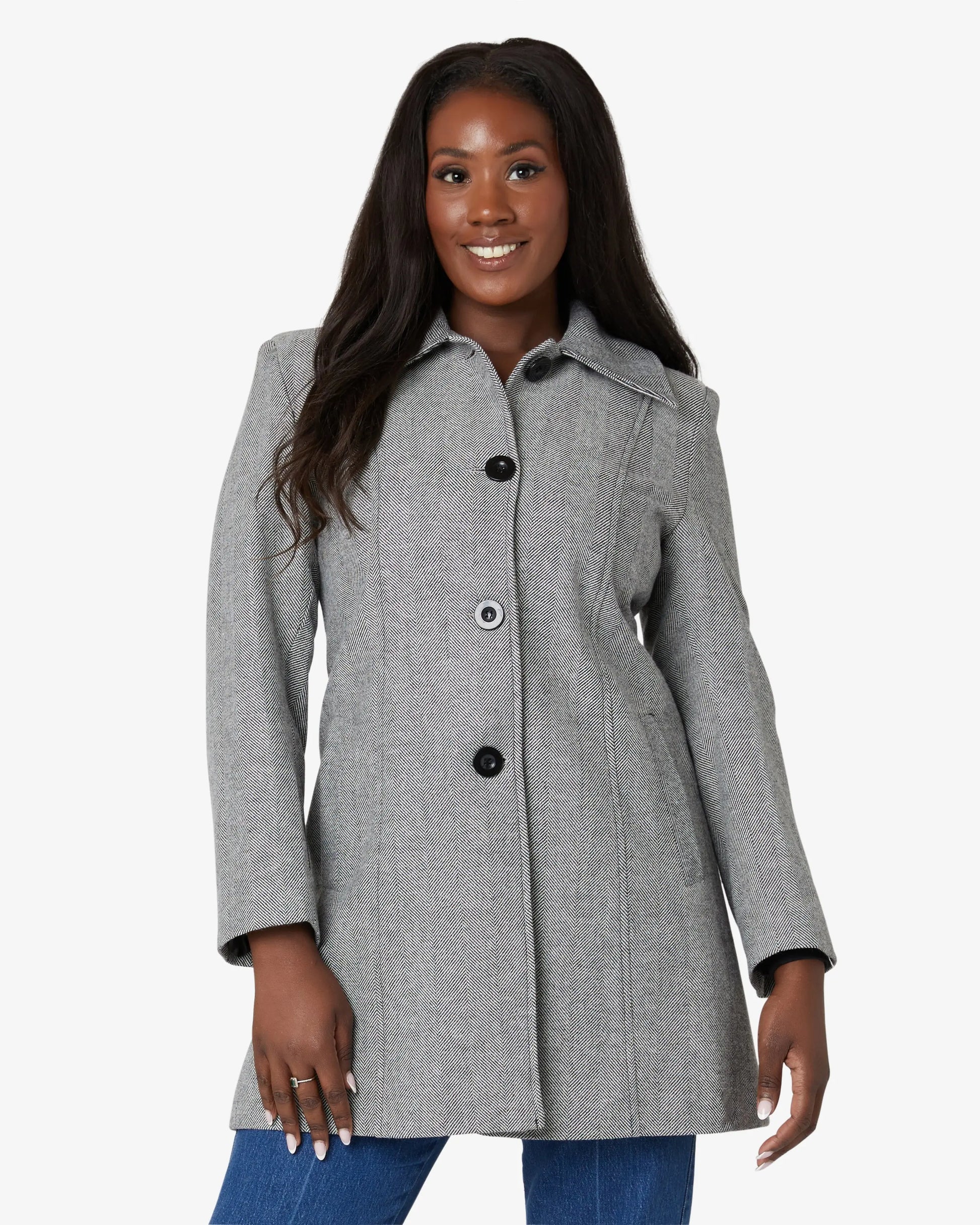 De La Creme - Womens Herringbone Blend Button Up Coat (2002-HB) De La Creme