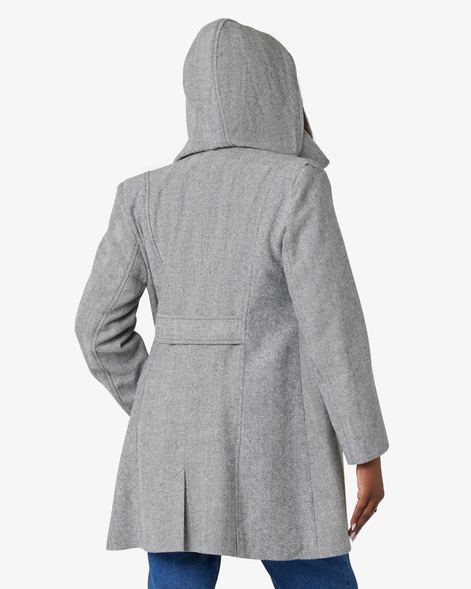 De La Creme - Womens Herringbone Blend Button Up Coat (2002-HB) De La Creme