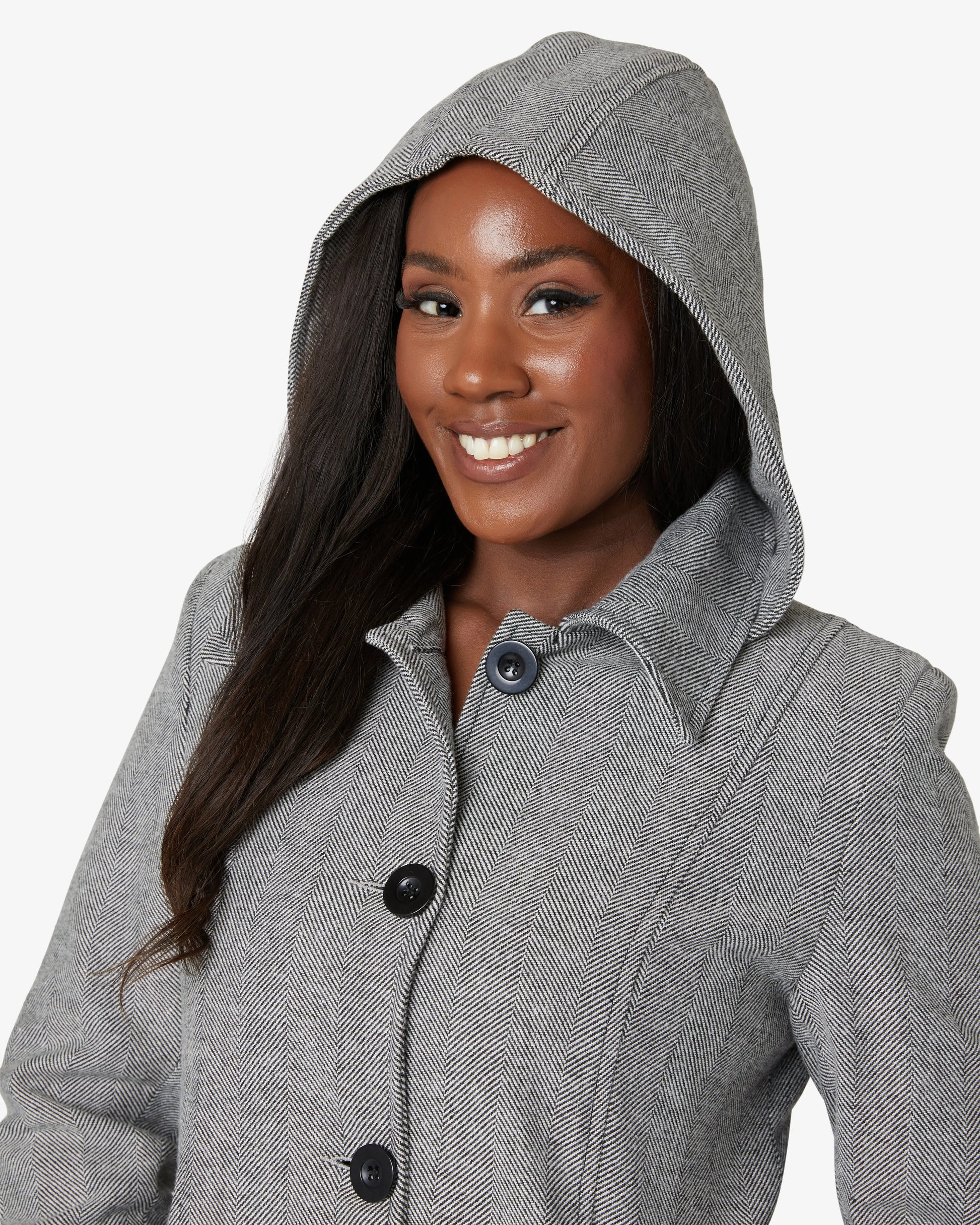 De La Creme - Womens Herringbone Blend Button Up Coat (2002-HB) De La Creme