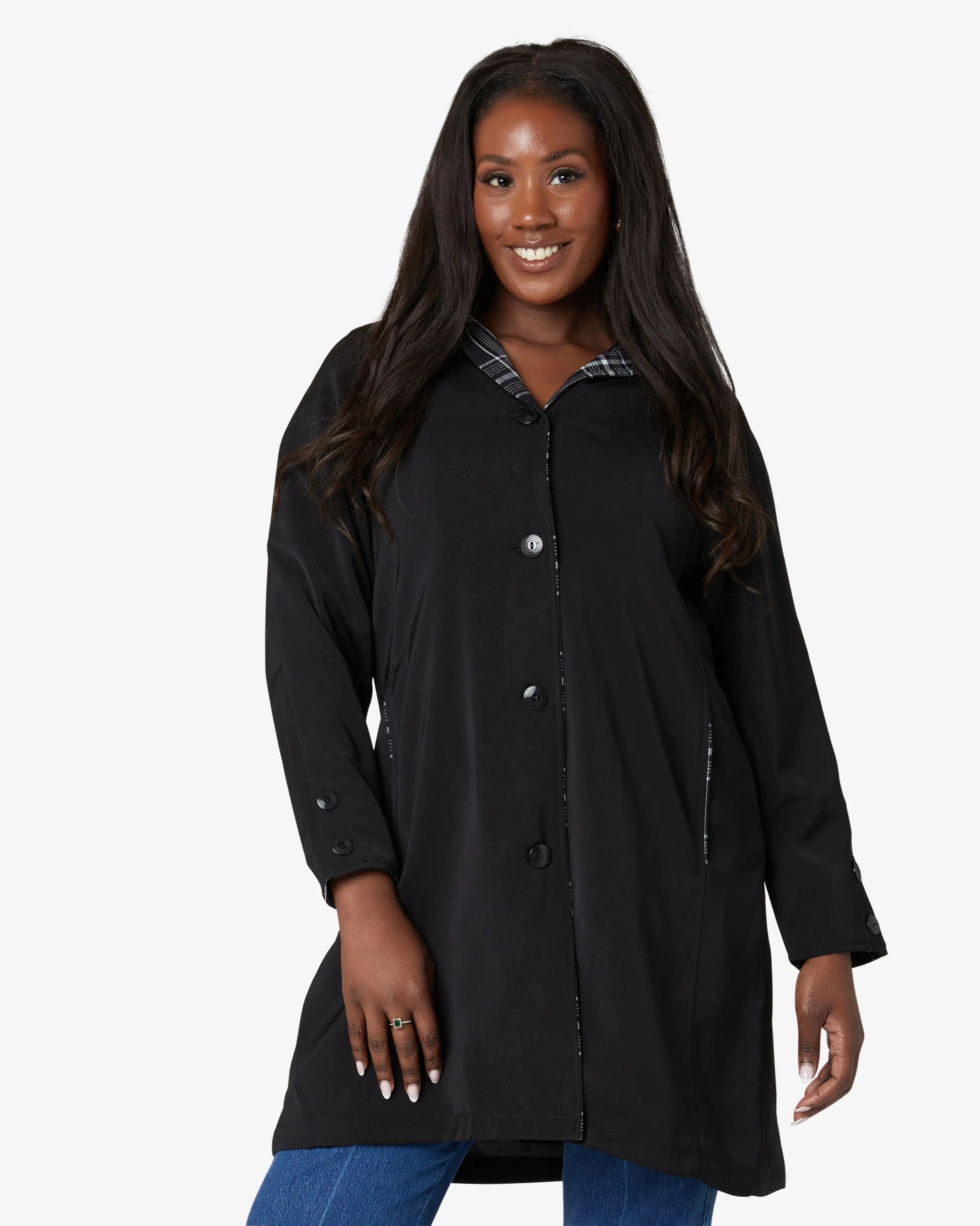 Eliza Gray Black Lightweight Check Contrast Trim Jacket Eliza Gray