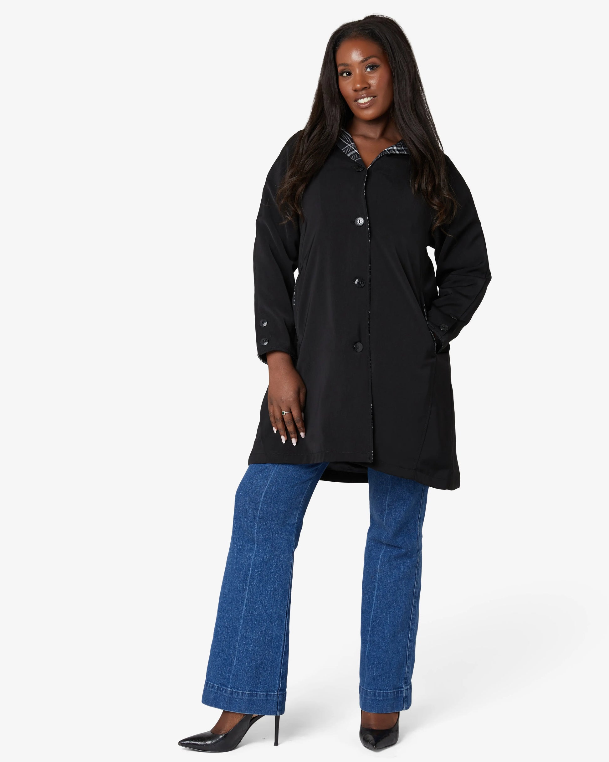 Eliza Gray Black Lightweight Check Contrast Trim Jacket Eliza Gray
