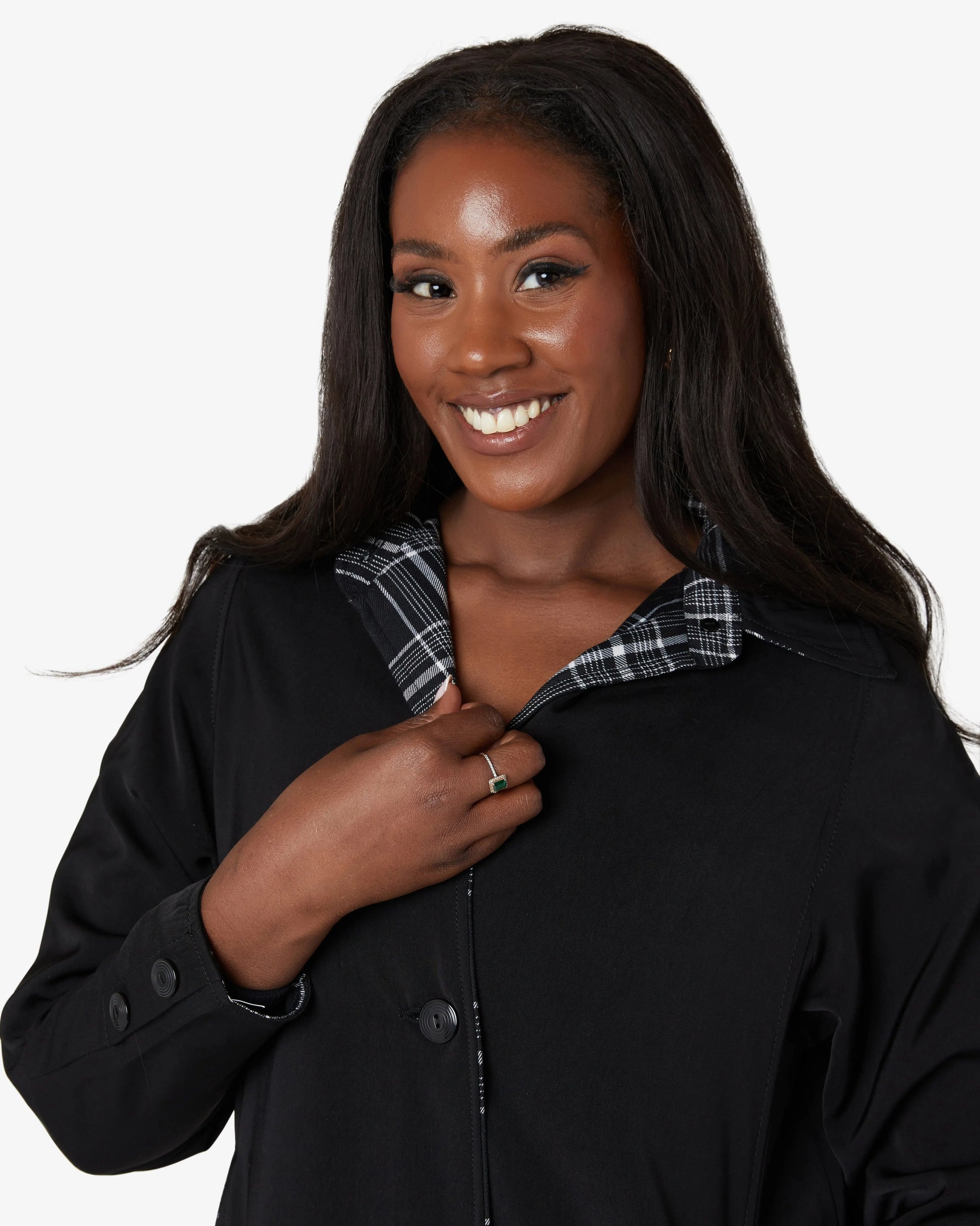 Eliza Gray Black Lightweight Check Contrast Trim Jacket Eliza Gray