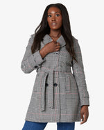 Wool Blend Check Slim Fit Shawl Hooded Coat (1325-CHECK) De La Creme