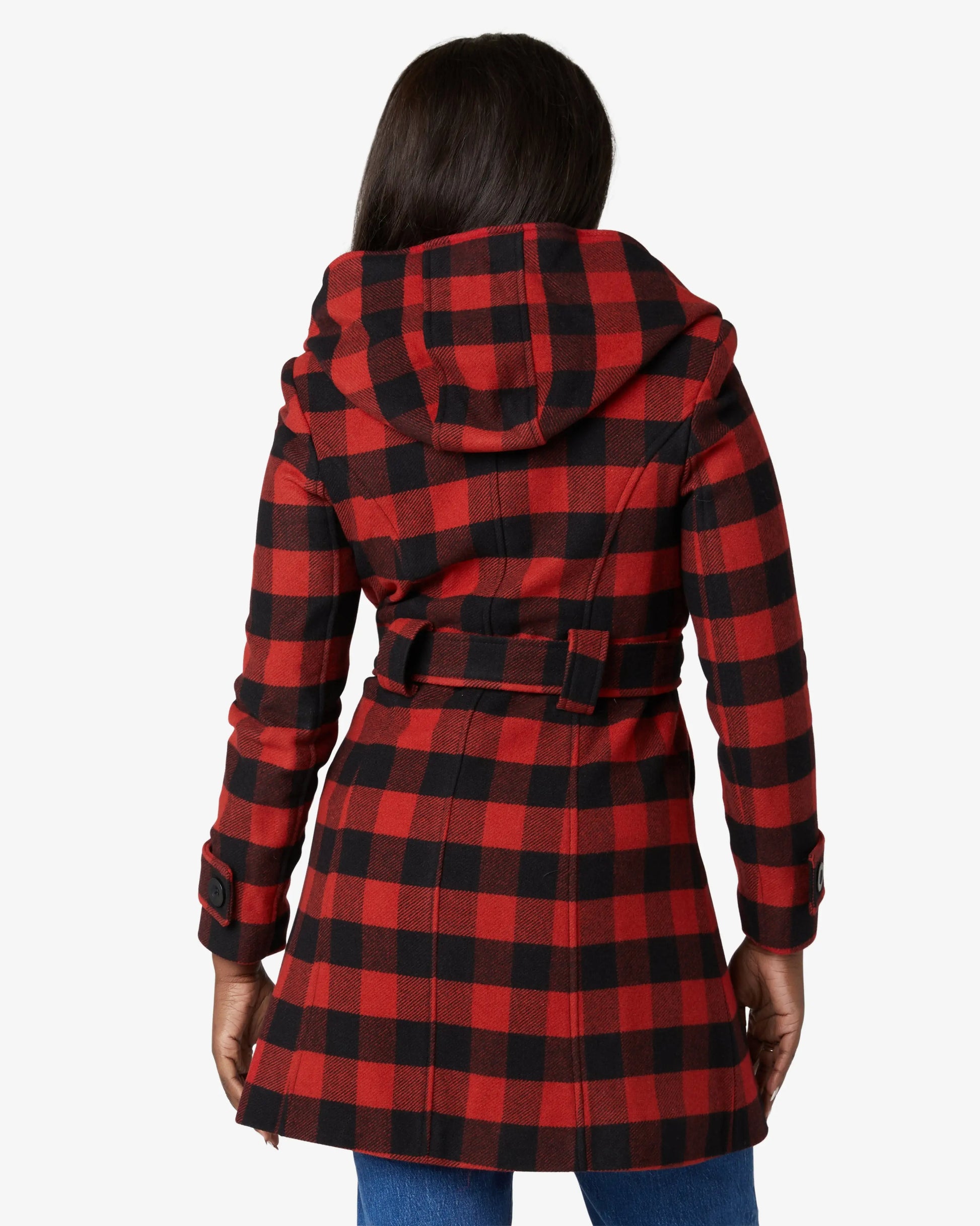 Wool Blend Check Slim Fit Shawl Hooded Coat (1325-CHECK) De La Creme
