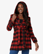 Wool Blend Check Slim Fit Shawl Hooded Coat (1325-CHECK) De La Creme