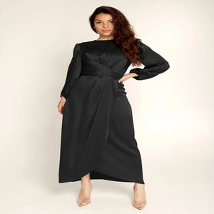 Tie Front Wrap Puff Sleeve Abaya Maxi Dress De La Creme