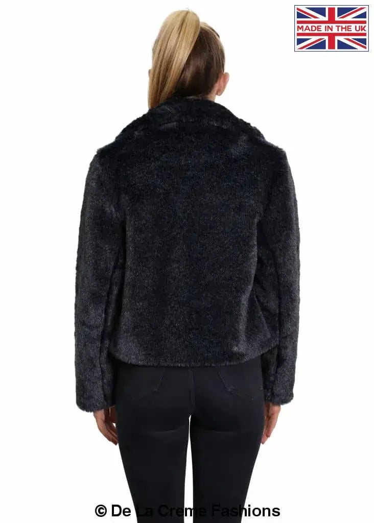 De La Creme - Womens Faux Fur Cropped Aviator Bomber